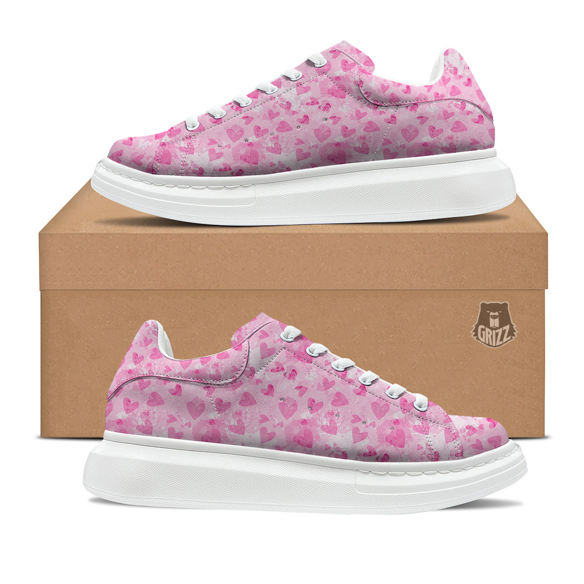 Pink Heart Cute Print Pattern Platform Shoes-grizzshop