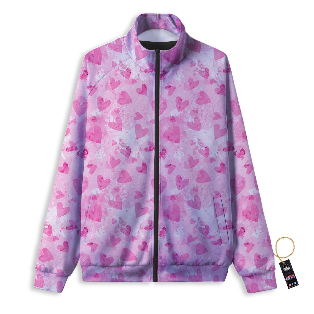 Pink Heart Cute Print Pattern Track Jacket-grizzshop