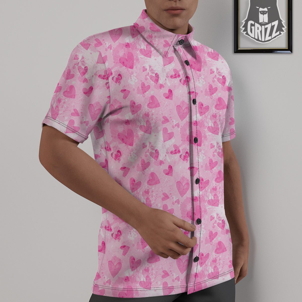 Pink Heart Cute Print Pattern Untucked Shirts-grizzshop
