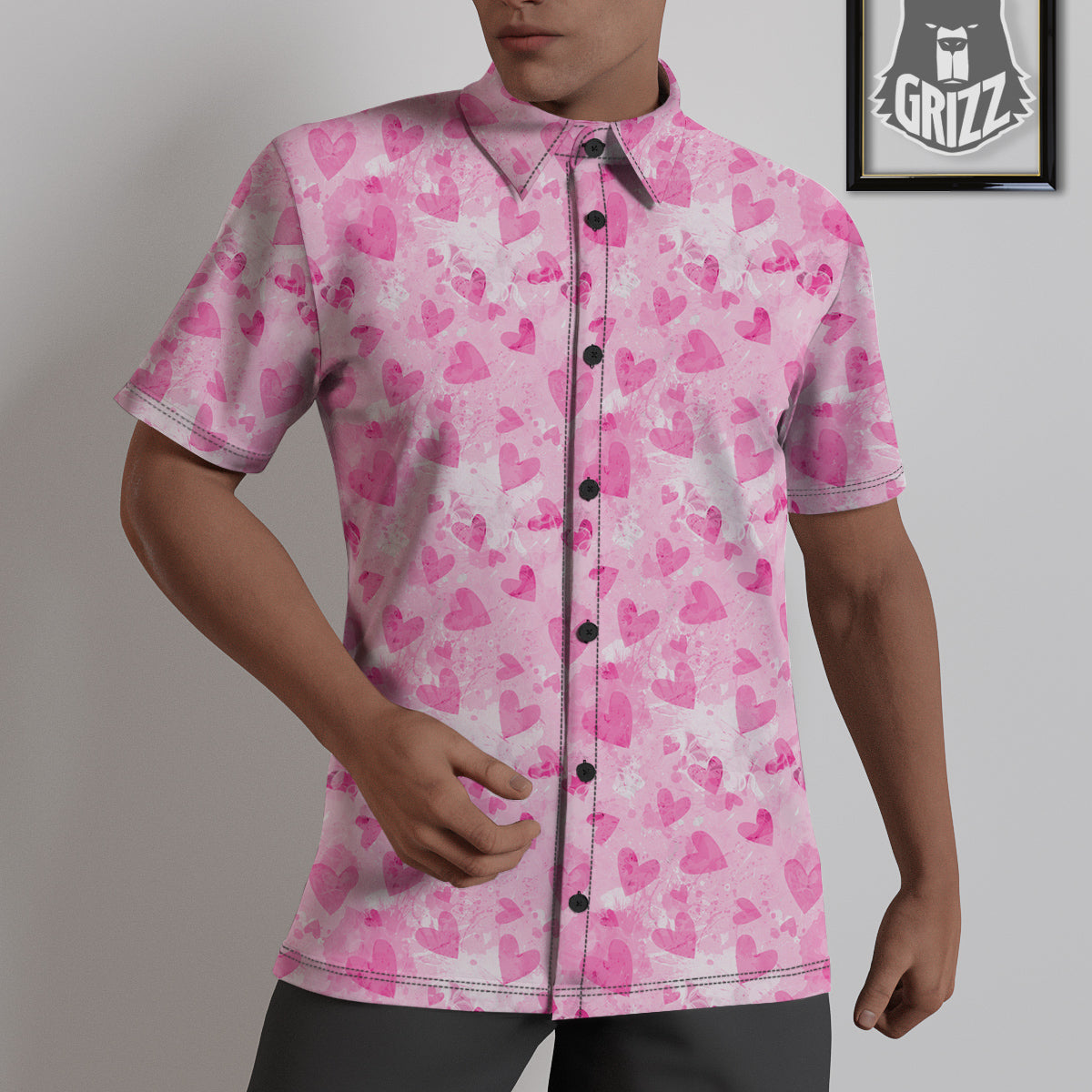 Pink Heart Cute Print Pattern Untucked Shirts-grizzshop