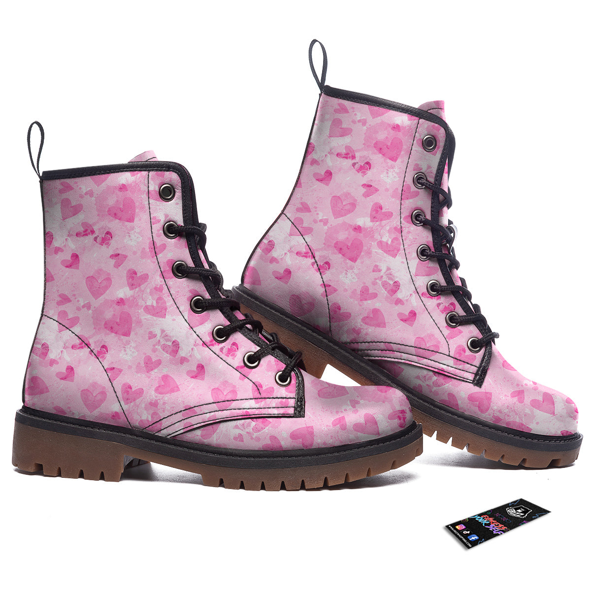 Pink Heart Cute Print Pattern Work Boots-grizzshop