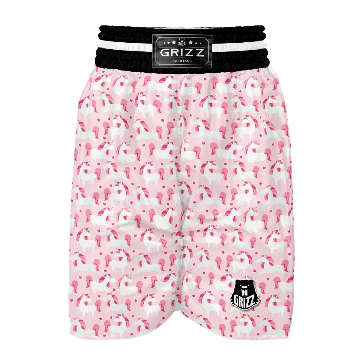 Pink Heart Unicorn Boxing Shorts-grizzshop
