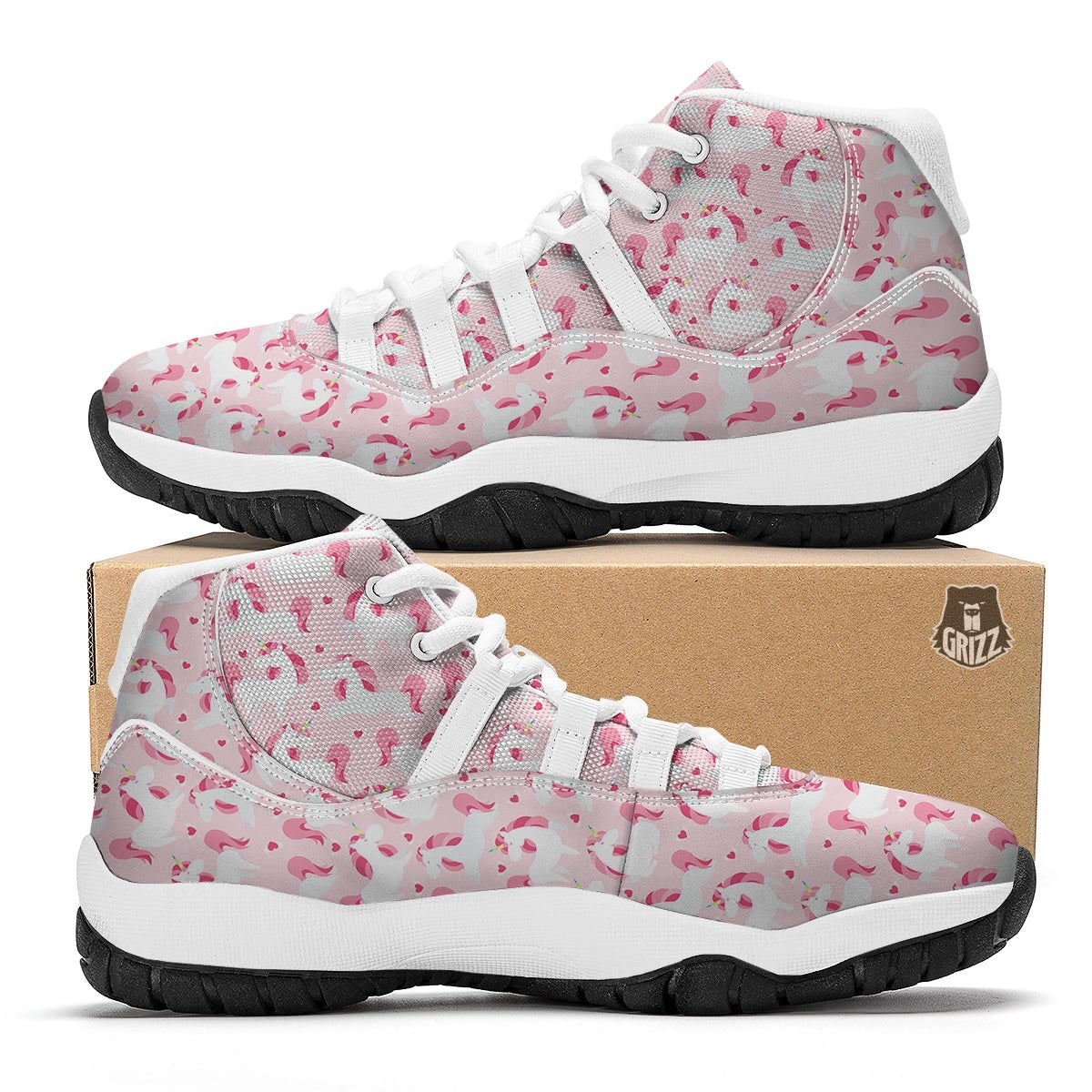 Pink Heart Unicorn White Bball Shoes-grizzshop