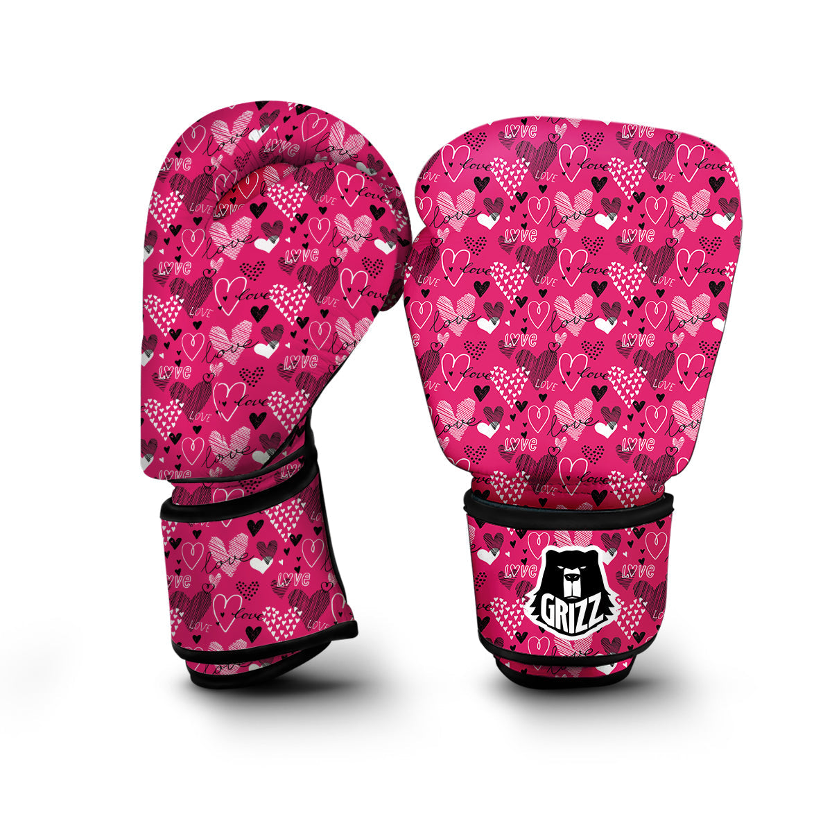 Pink Heart Valentine Print Pattern Boxing Gloves-grizzshop