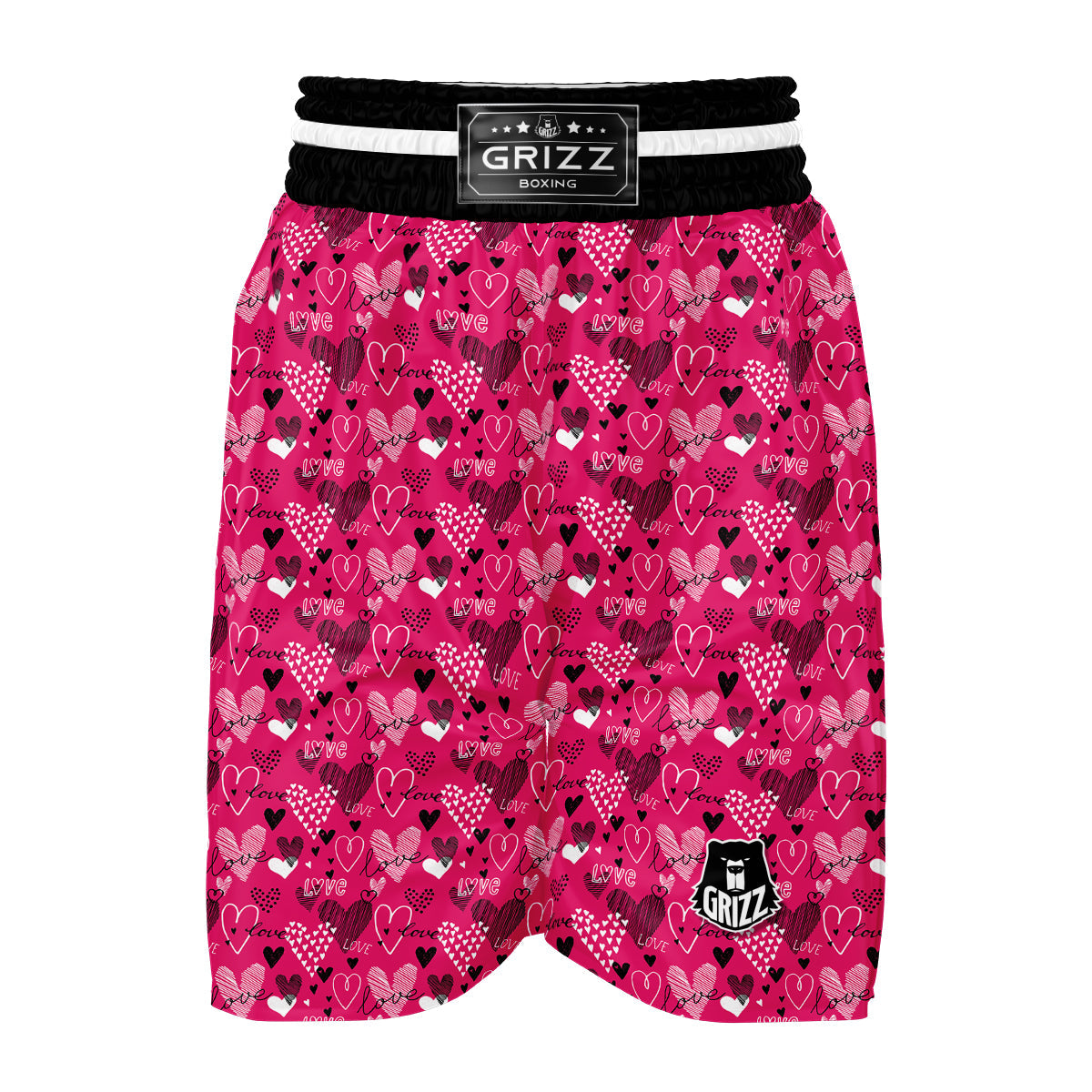 Pink Heart Valentine Print Pattern Boxing Shorts-grizzshop