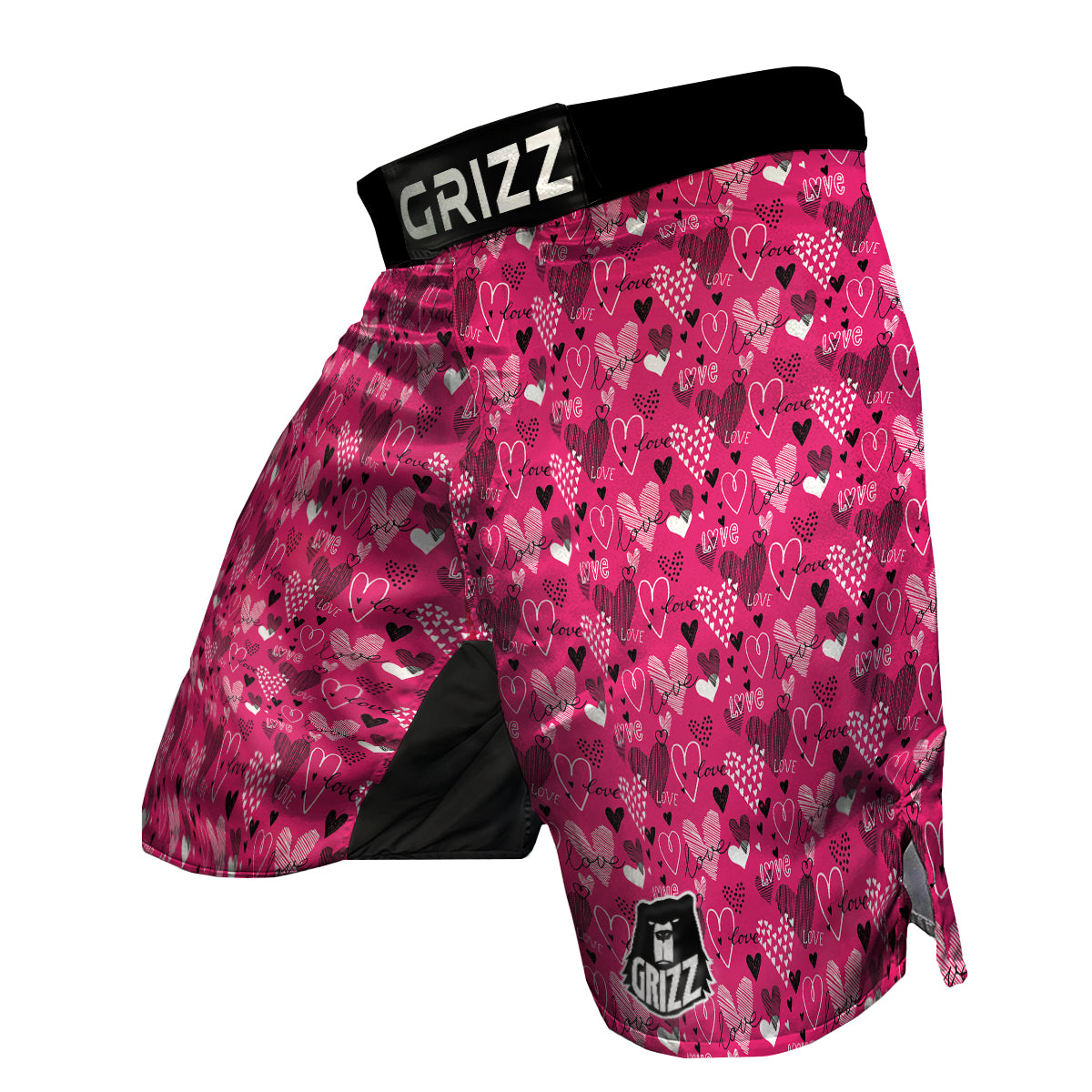 Pink Heart Valentine Print Pattern MMA Shorts-grizzshop