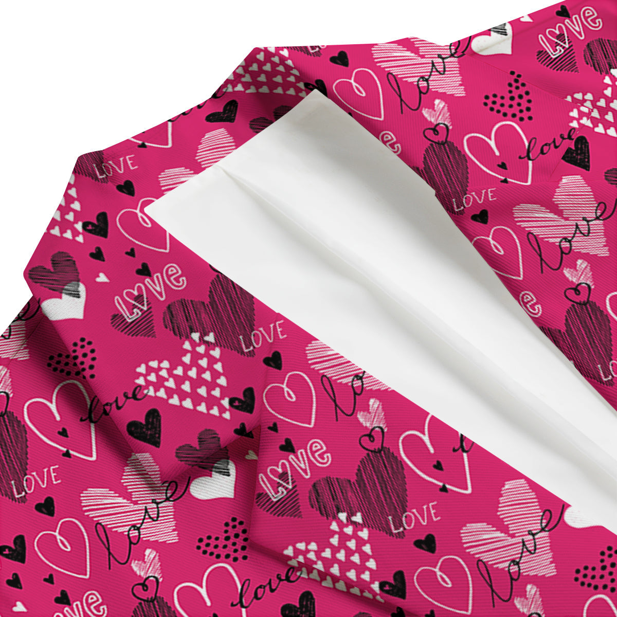 Pink Heart Valentine Print Pattern Men's Blazer-grizzshop