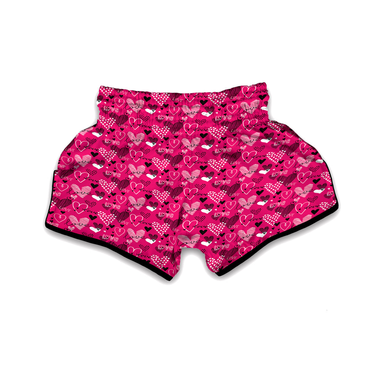 Pink Heart Valentine Print Pattern Muay Thai Boxing Shorts-grizzshop