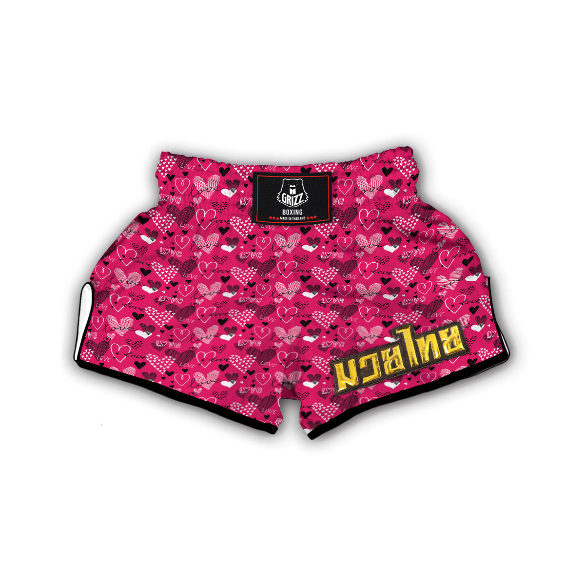 Pink Heart Valentine Print Pattern Muay Thai Boxing Shorts-grizzshop