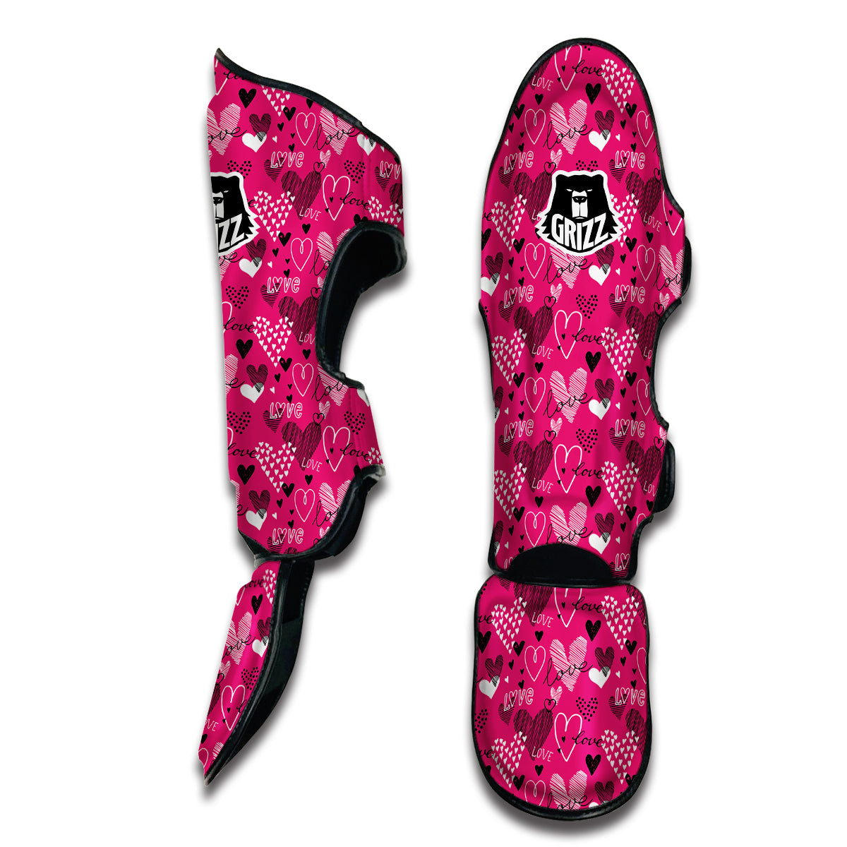 Pink Heart Valentine Print Pattern Muay Thai Shin Guards-grizzshop