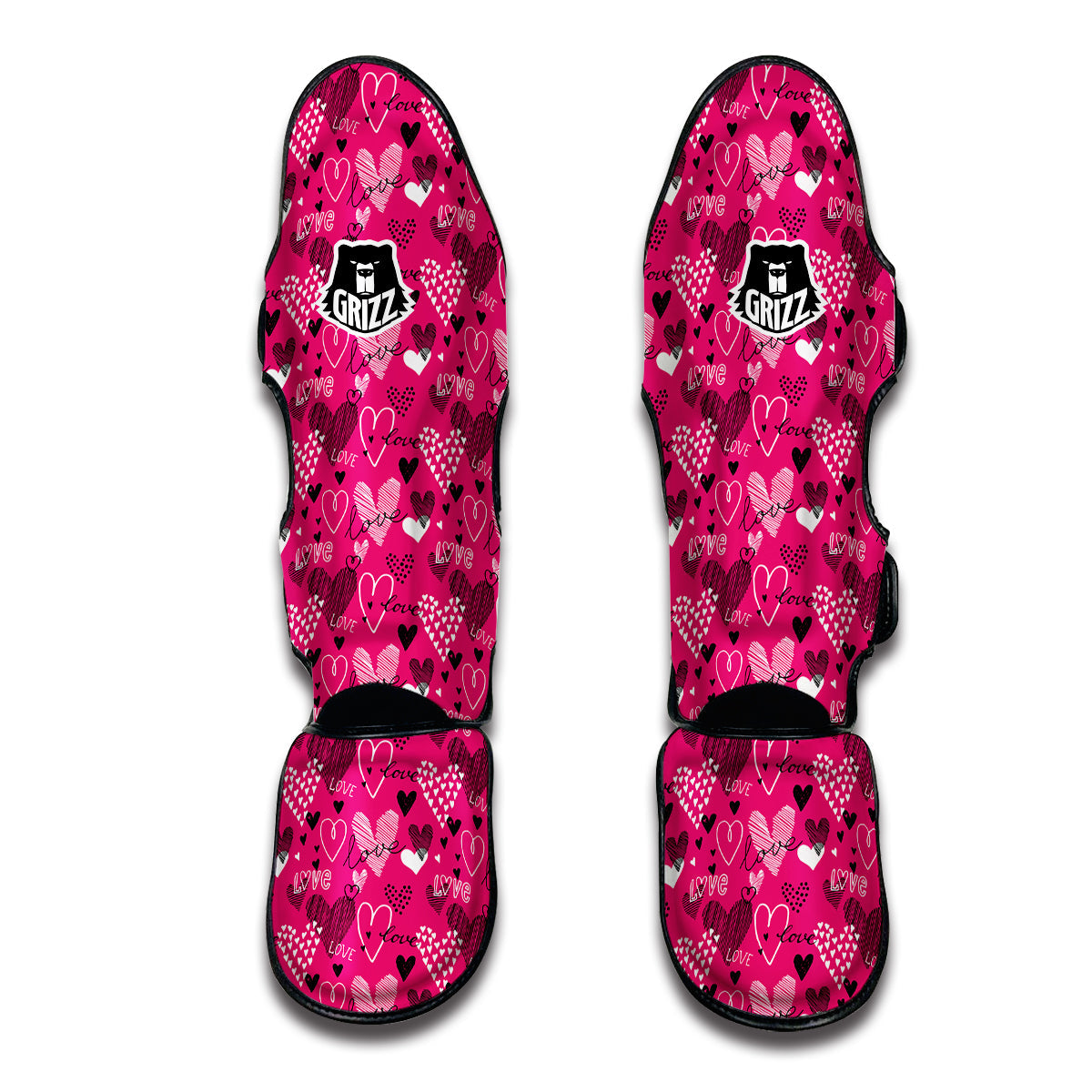 Pink Heart Valentine Print Pattern Muay Thai Shin Guards-grizzshop