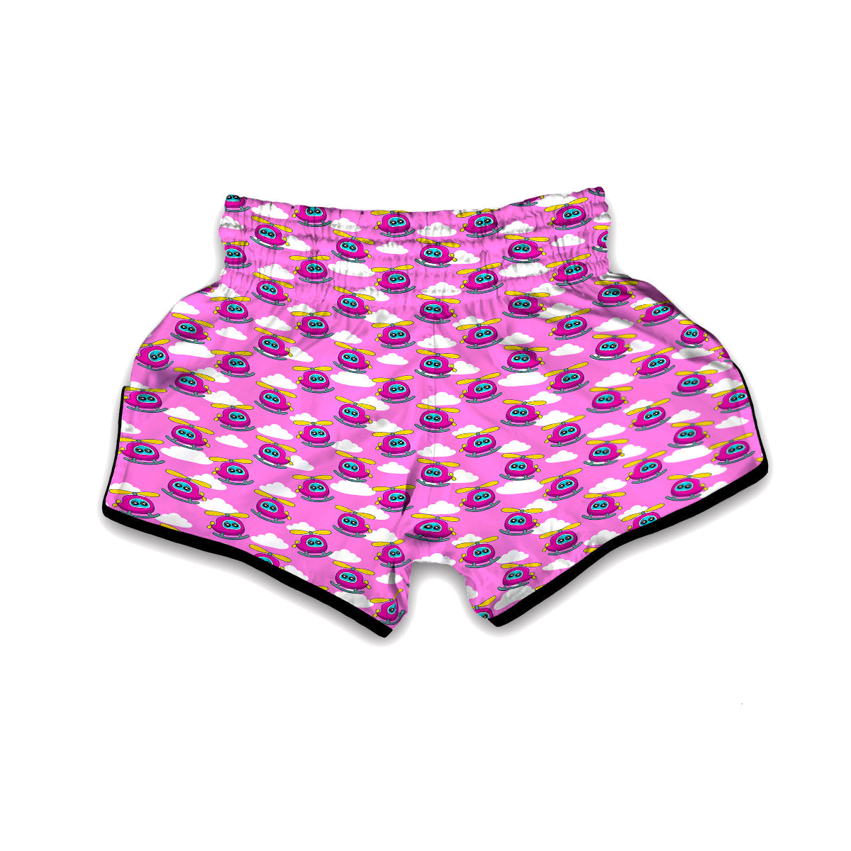 Pink Helicopter Print Pattern Muay Thai Boxing Shorts-grizzshop