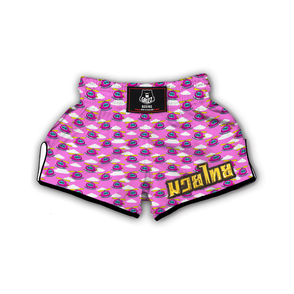 Pink Helicopter Print Pattern Muay Thai Boxing Shorts-grizzshop