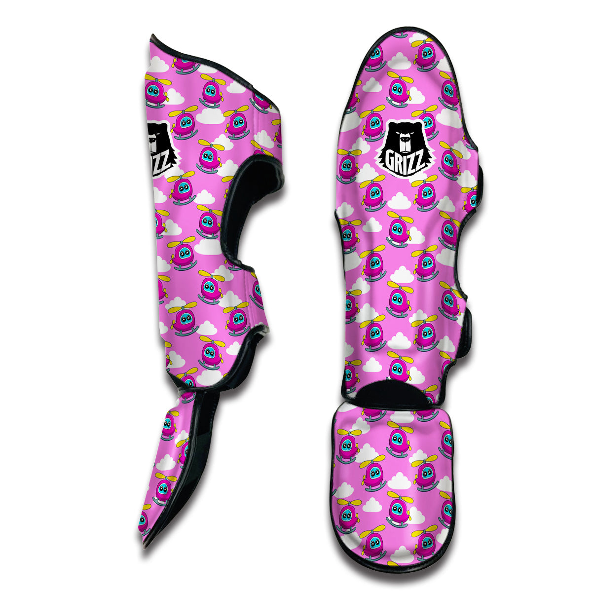 Pink Helicopter Print Pattern Muay Thai Shin Guards-grizzshop