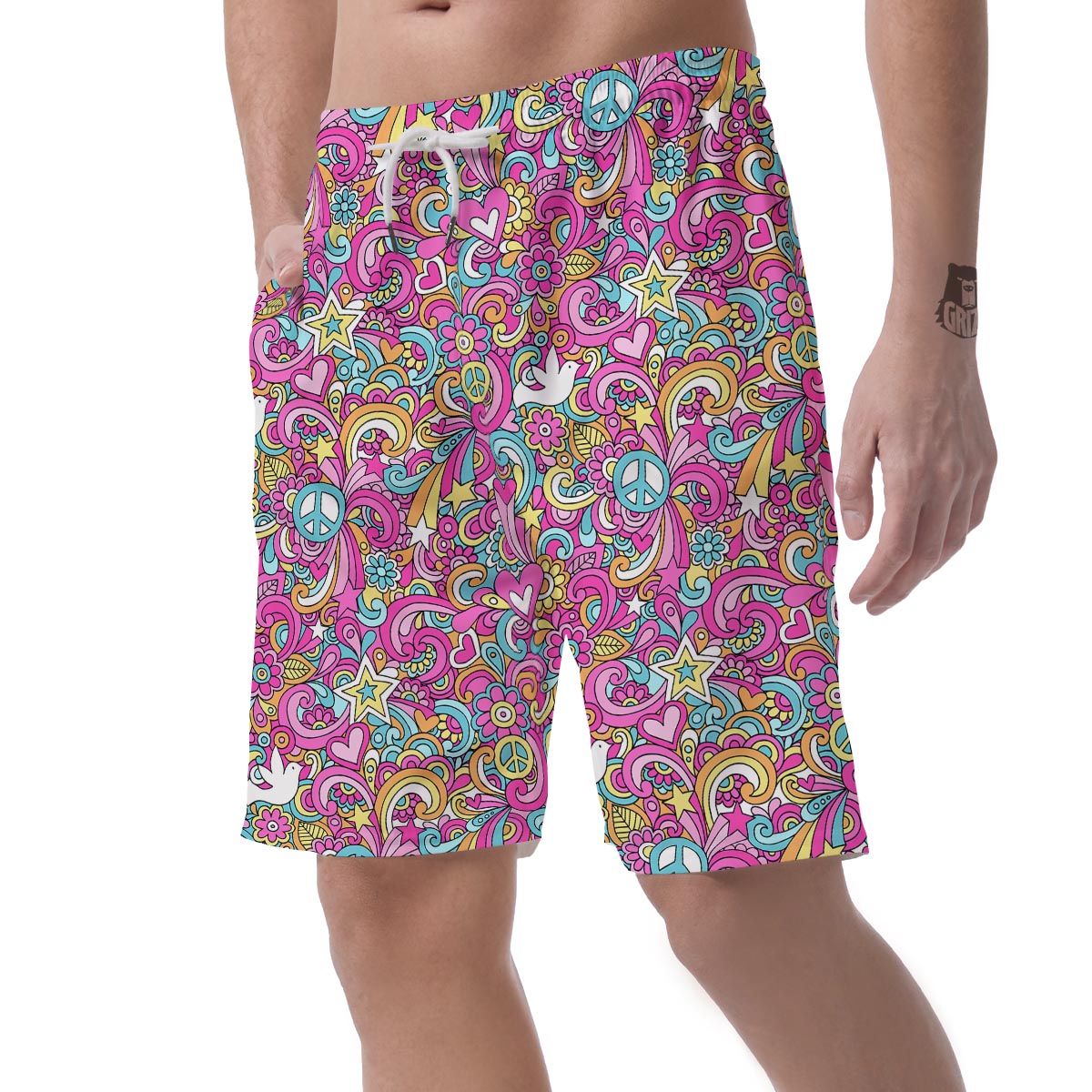 Pink Hippie Psychedelic Men's Shorts-grizzshop