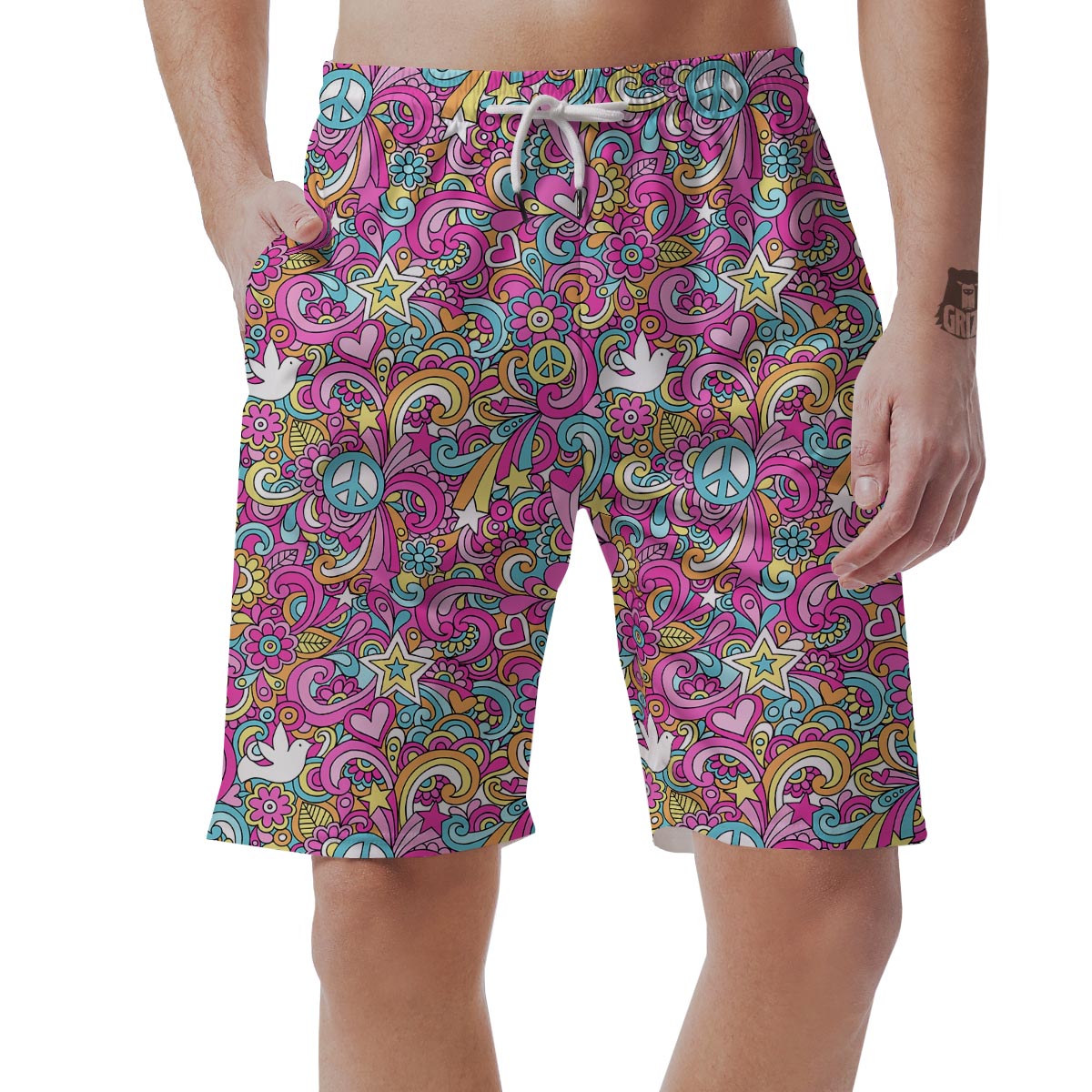 Pink Hippie Psychedelic Men's Shorts-grizzshop