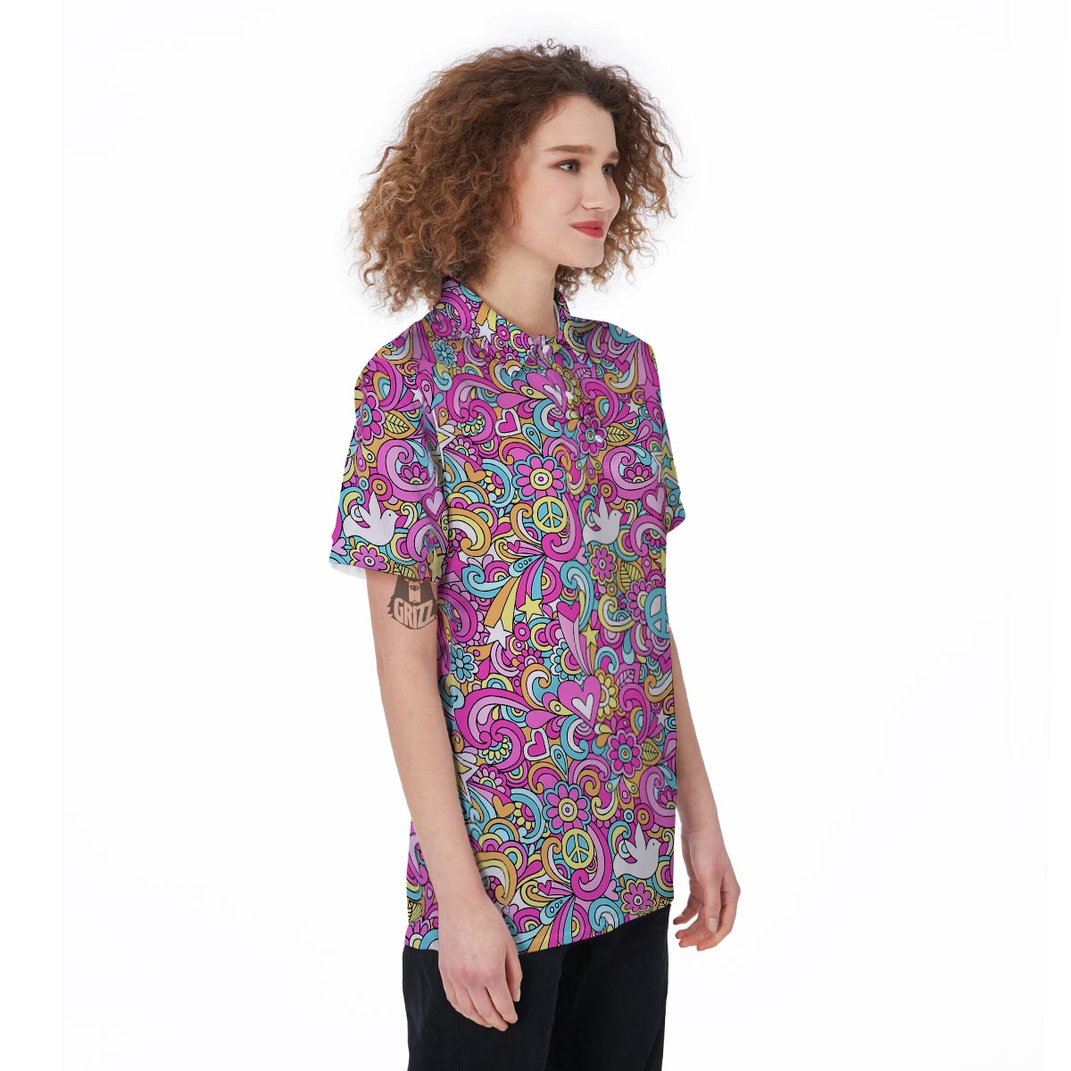 Pink Hippie Psychedelic Women's Golf Shirts-grizzshop
