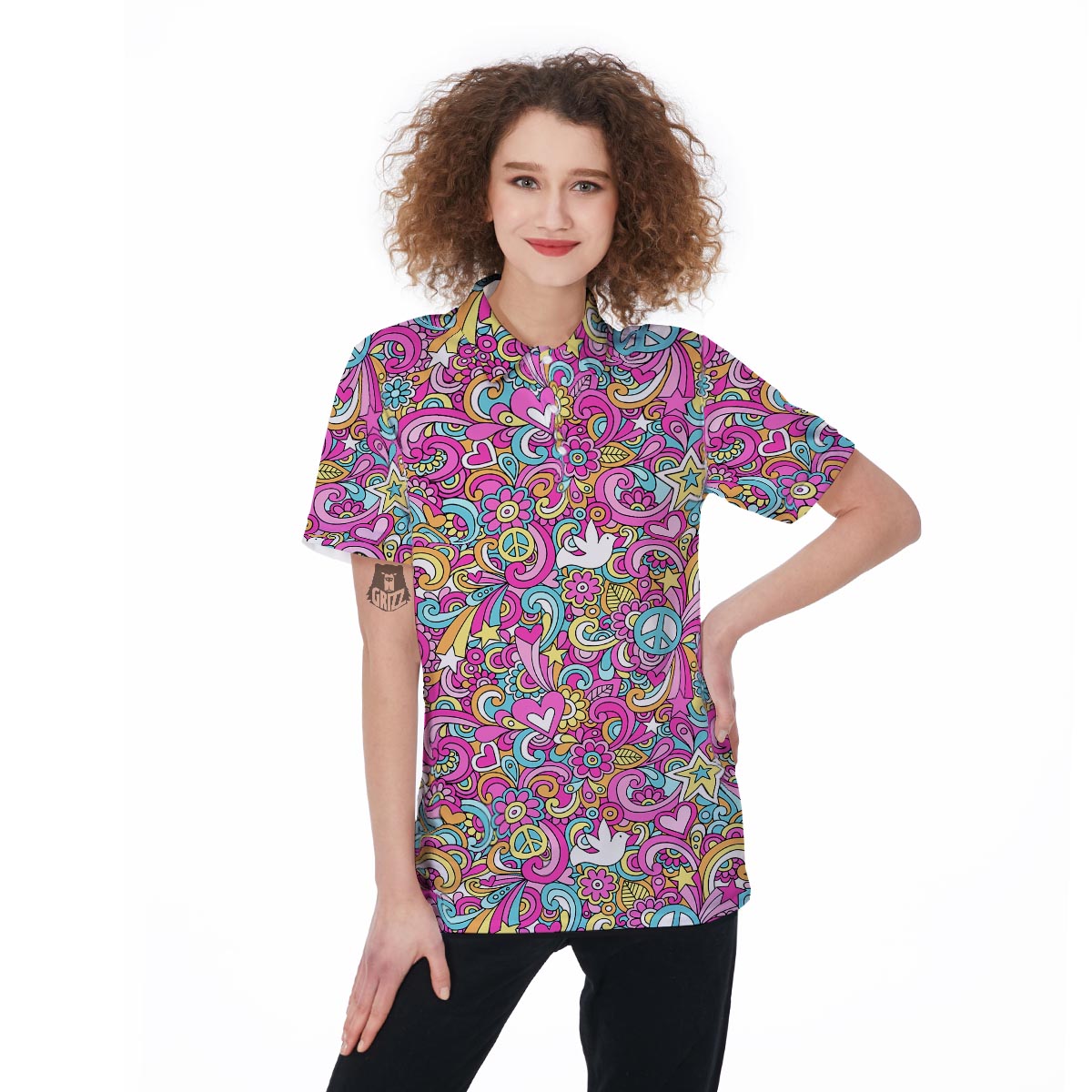 Pink Hippie Psychedelic Women's Golf Shirts-grizzshop