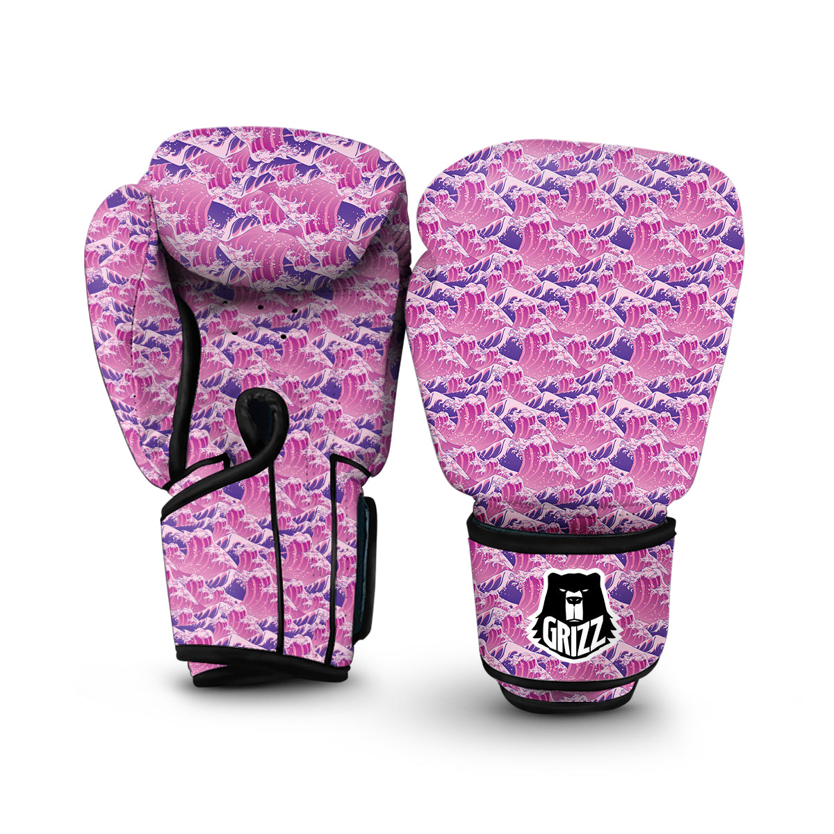 Pink Hokusai Print Pattern Boxing Gloves-grizzshop