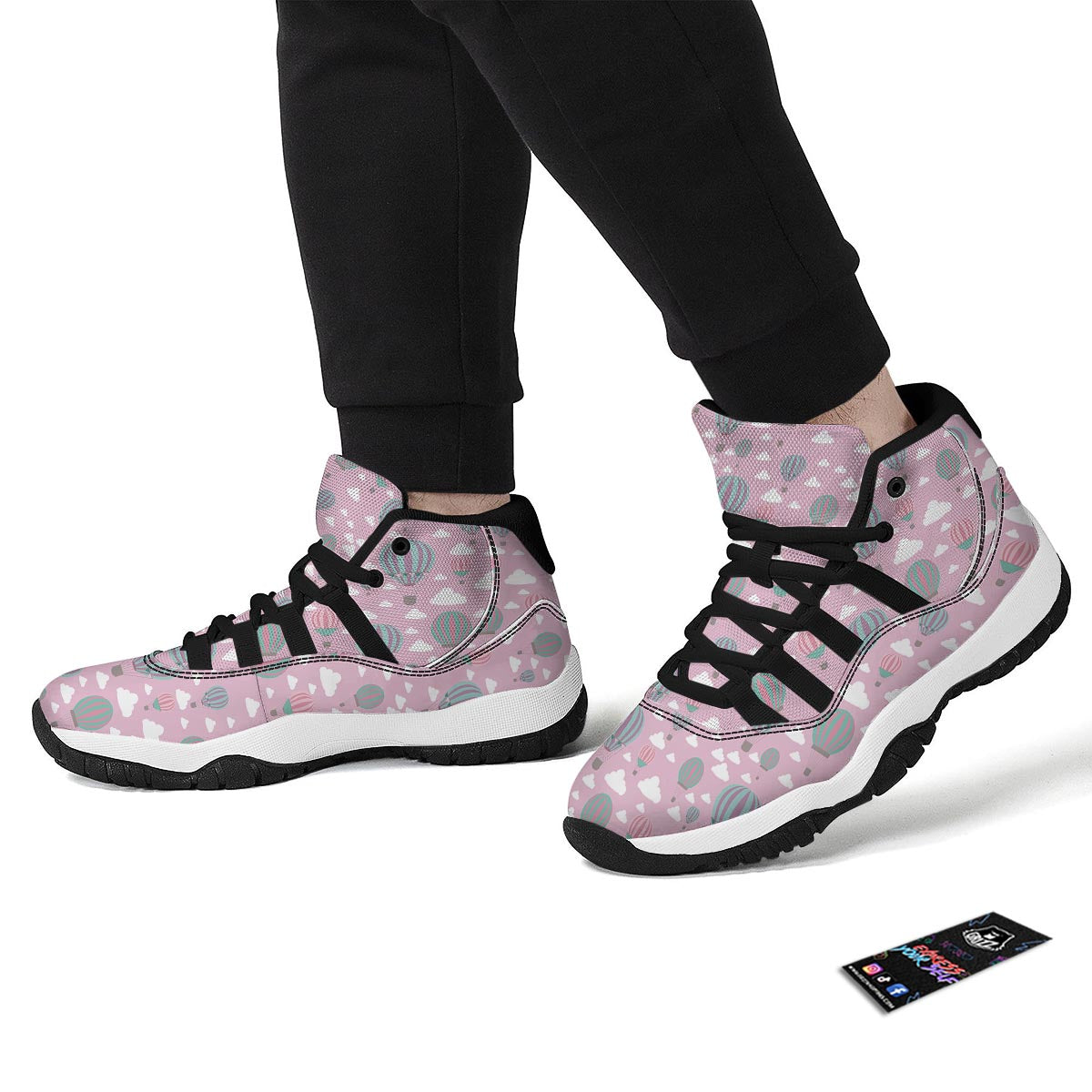 Pink Hot Air Balloon Pattern Print Black Bball Shoes-grizzshop
