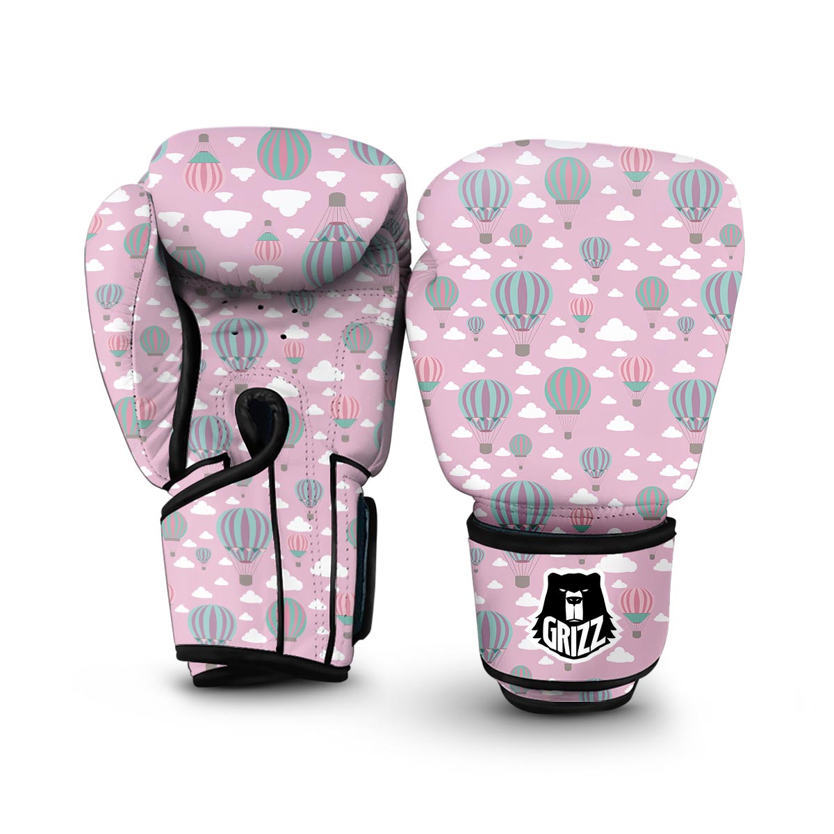 Pink Hot Air Balloon Pattern Print Boxing Gloves-grizzshop