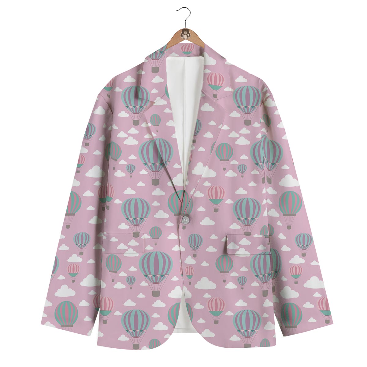Pink Hot Air Balloon Pattern Print Men's Blazer-grizzshop