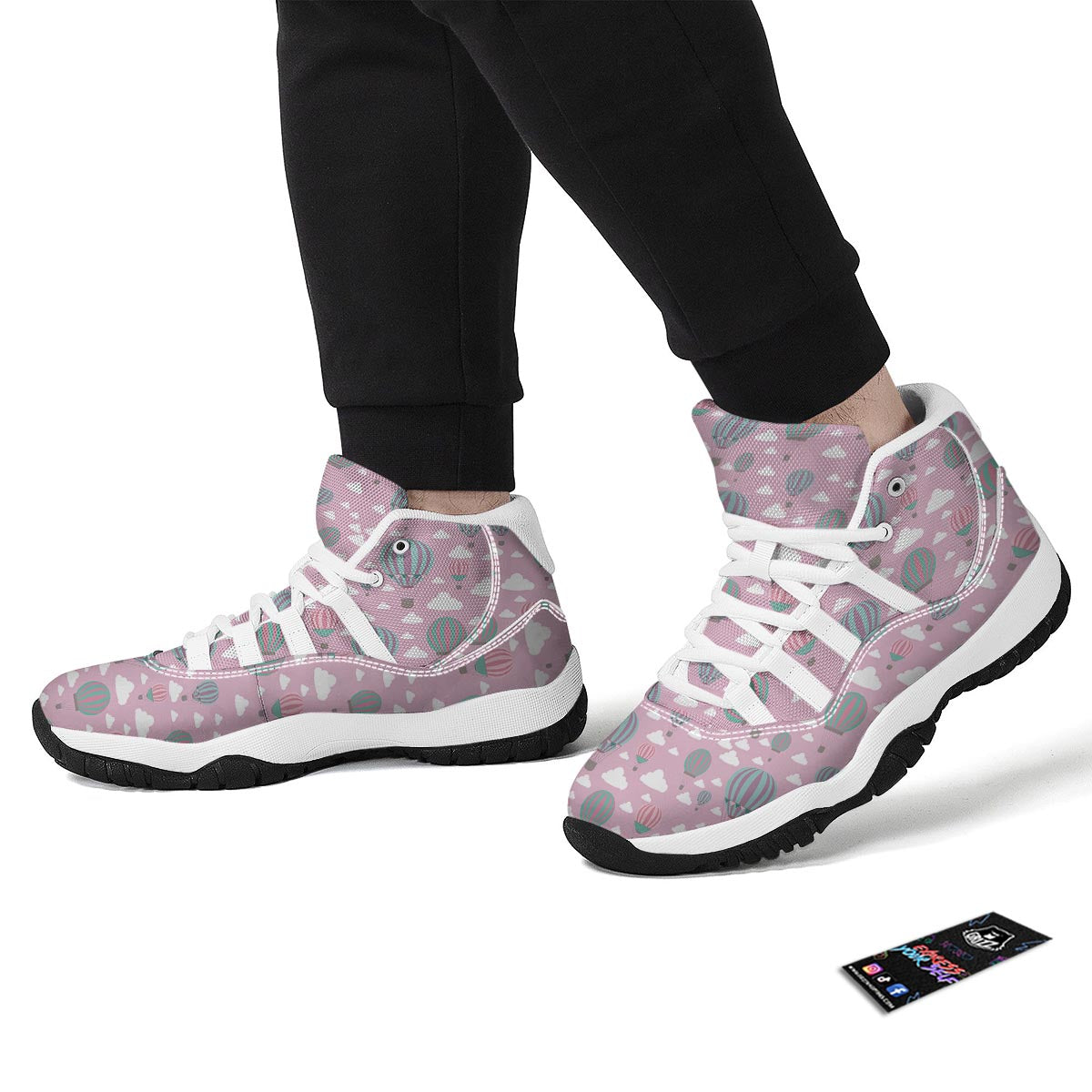 Pink Hot Air Balloon Pattern Print White Bball Shoes-grizzshop