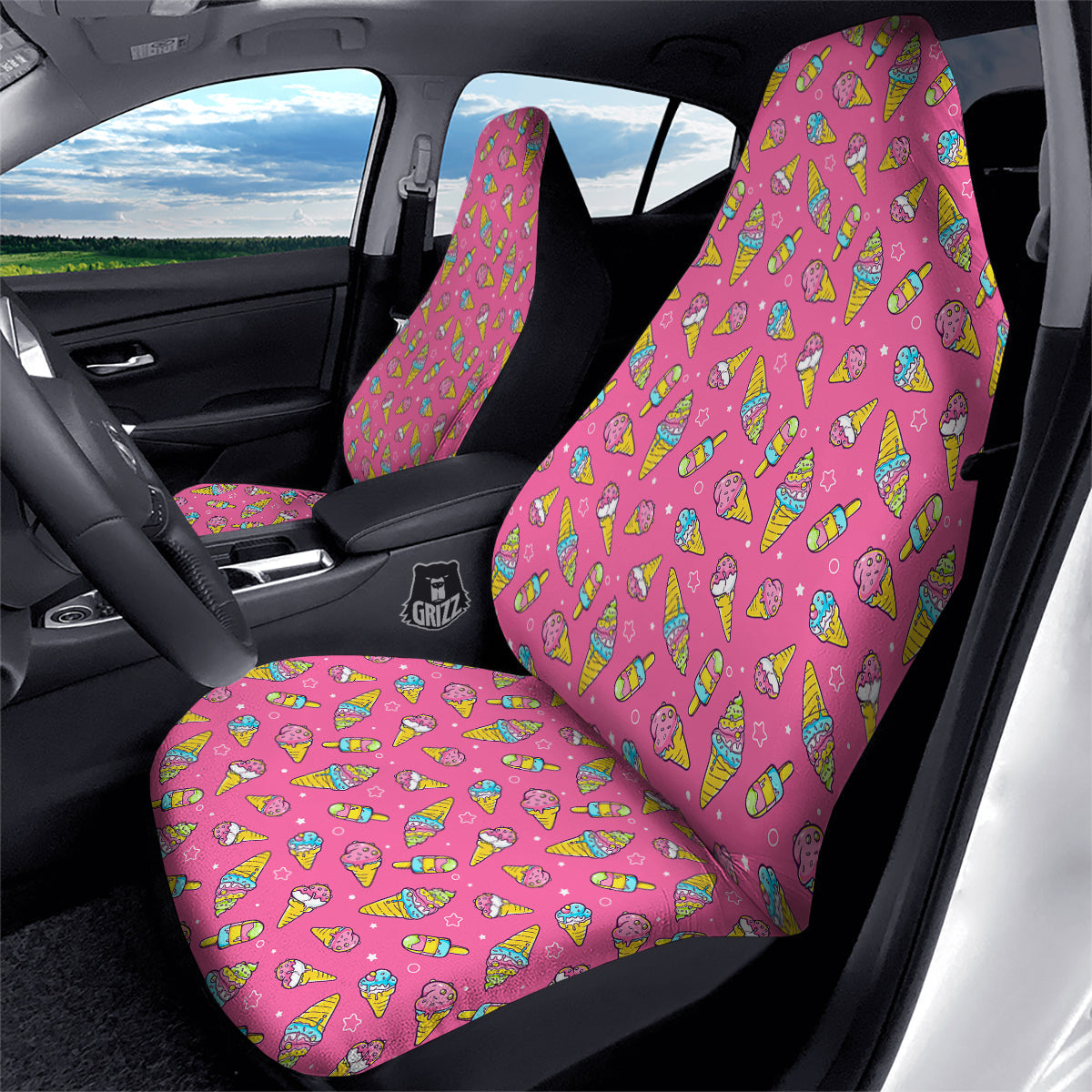 Pink Ice Creams Cute Print Pattern Car Seat Covers-grizzshop