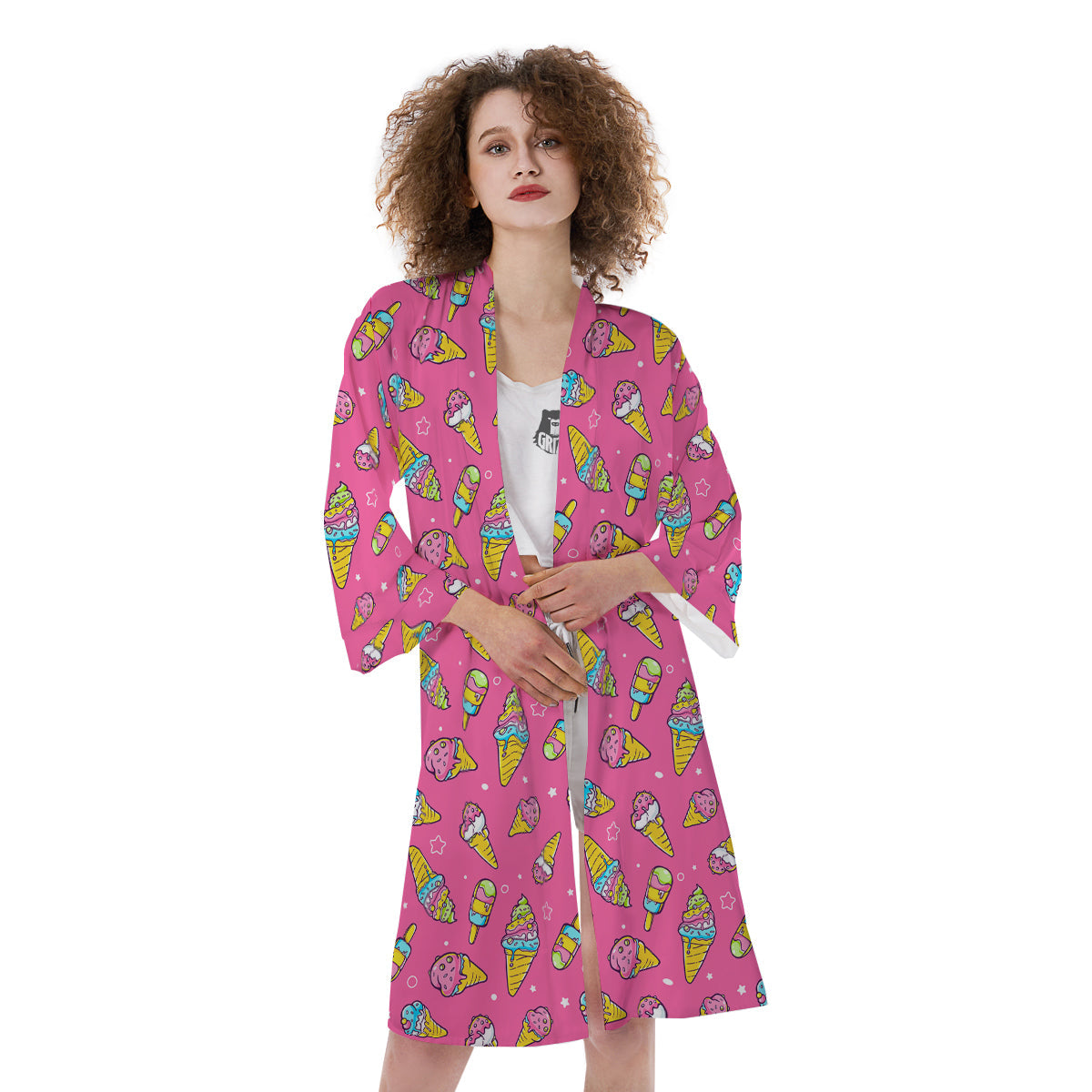 Pink Ice Creams Cute Print Pattern Kimono-grizzshop