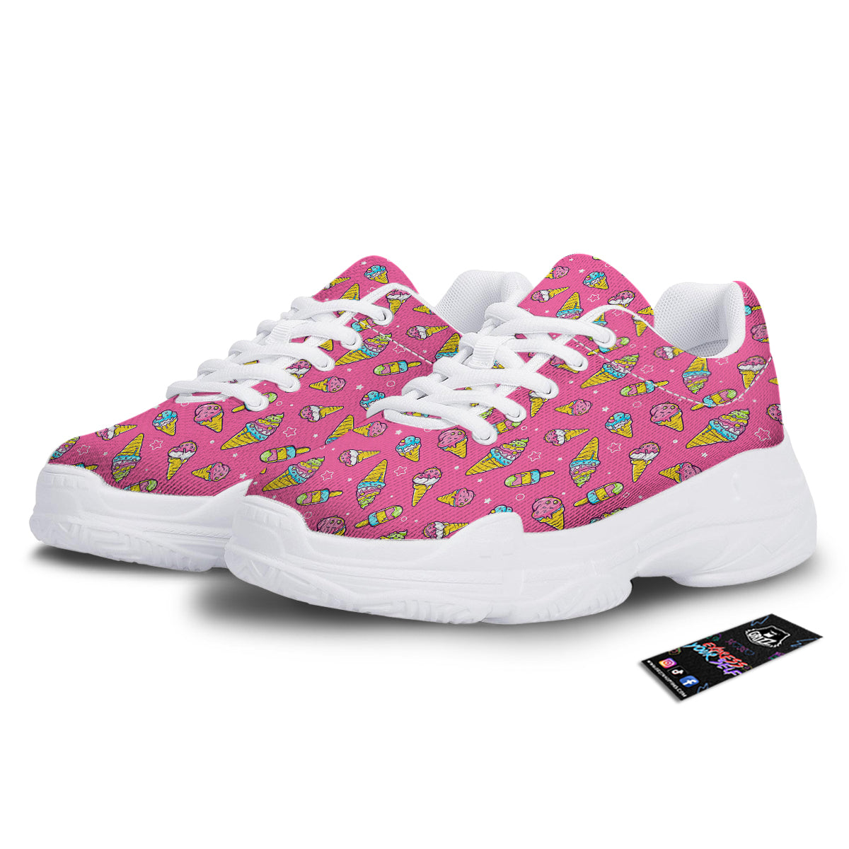 Pink Ice Creams Cute Print Pattern White Chunky Shoes-grizzshop