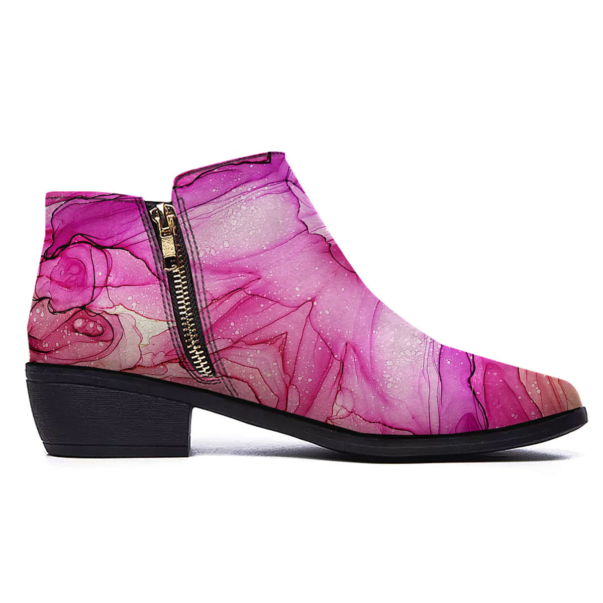 Pink Kaleidoscope Print Ankle Boots-grizzshop