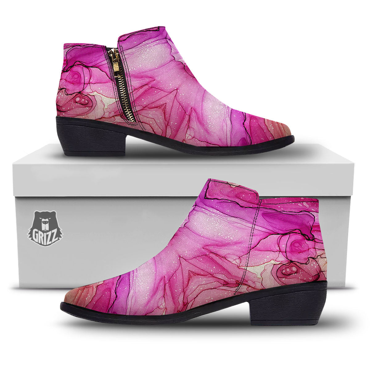 Pink Kaleidoscope Print Ankle Boots-grizzshop