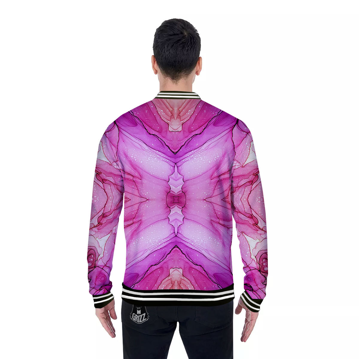 Pink Kaleidoscope Print Baseball Jacket-grizzshop