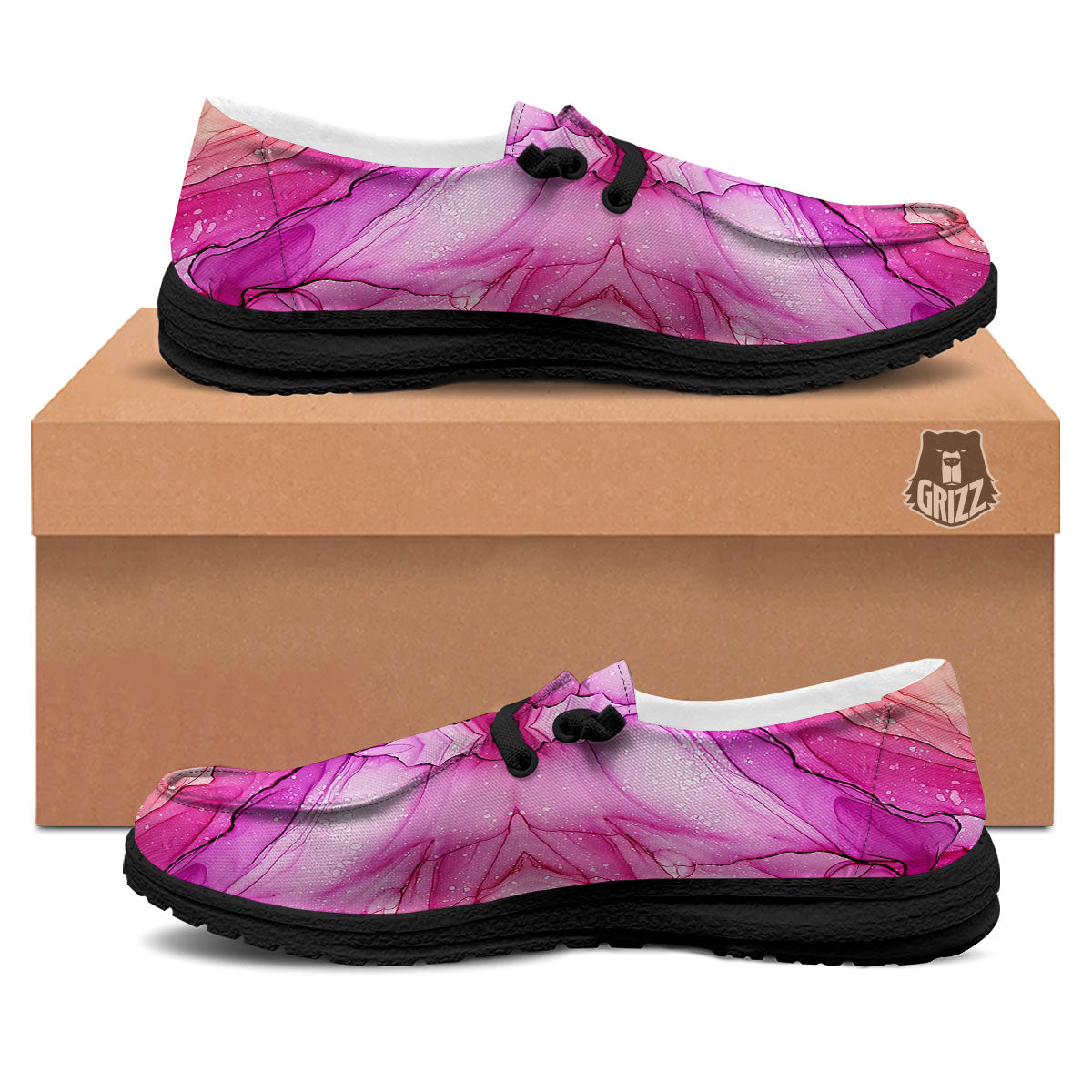 Pink Kaleidoscope Print Black Loafers-grizzshop