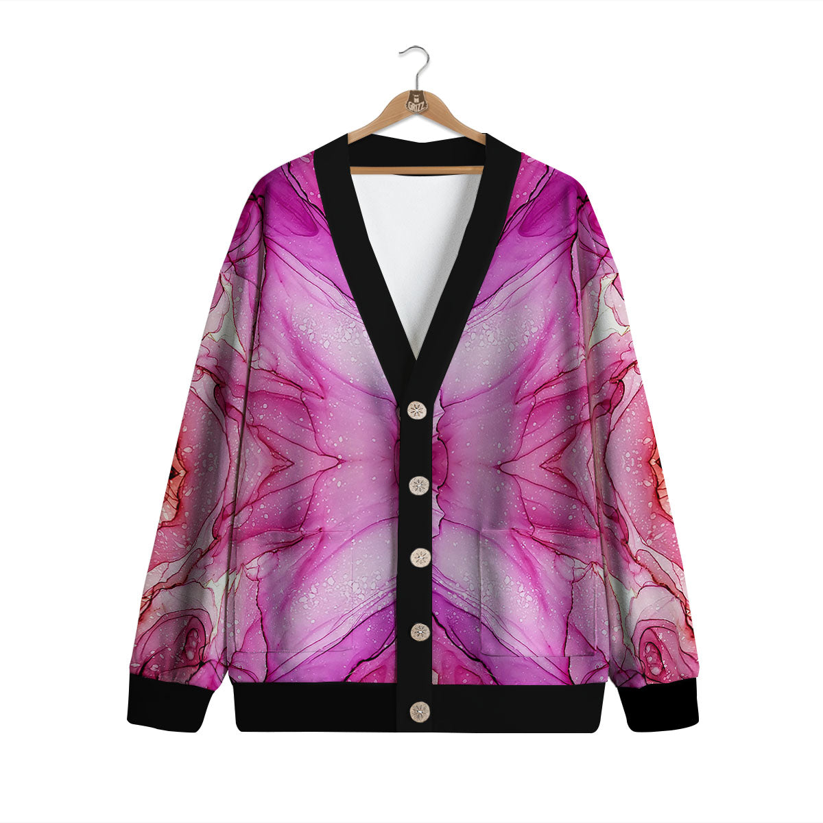 Pink Kaleidoscope Print Cardigan-grizzshop