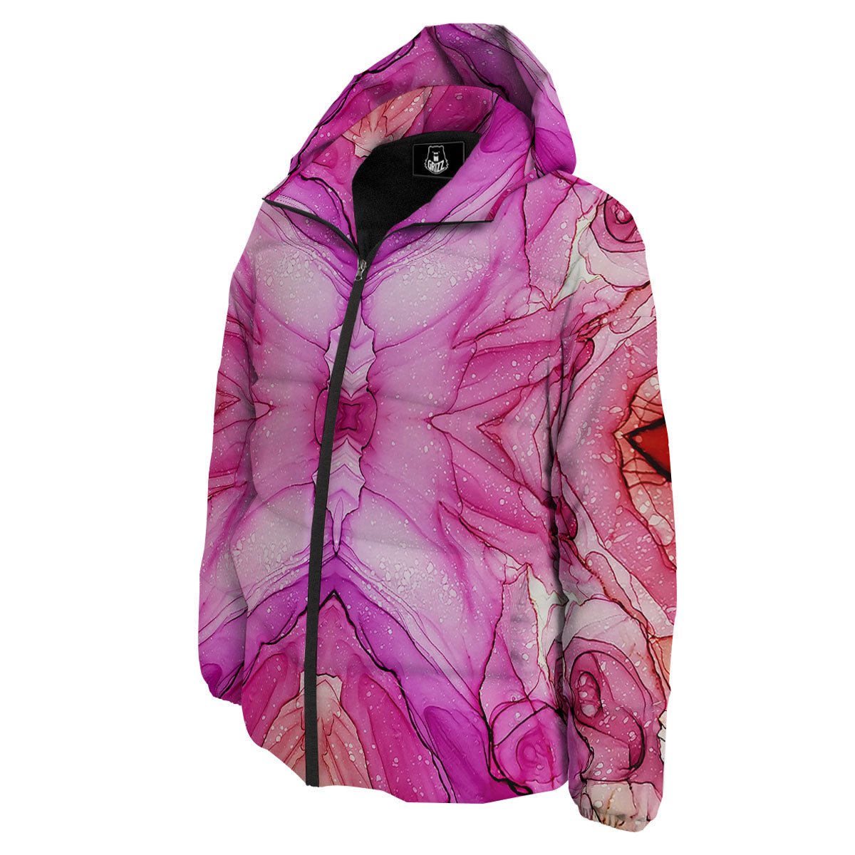 Pink Kaleidoscope Print Down Jacket-grizzshop