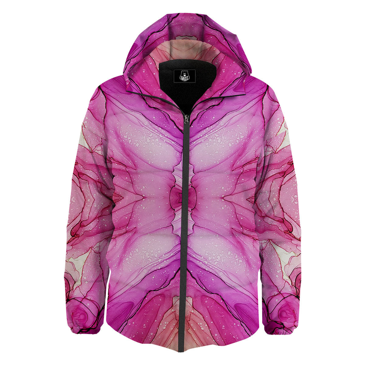 Pink Kaleidoscope Print Down Jacket-grizzshop