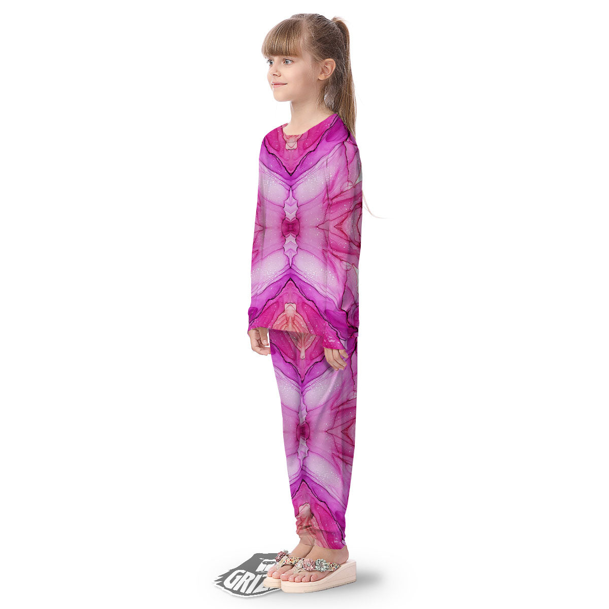 Pink Kaleidoscope Print Kid's Pajamas-grizzshop