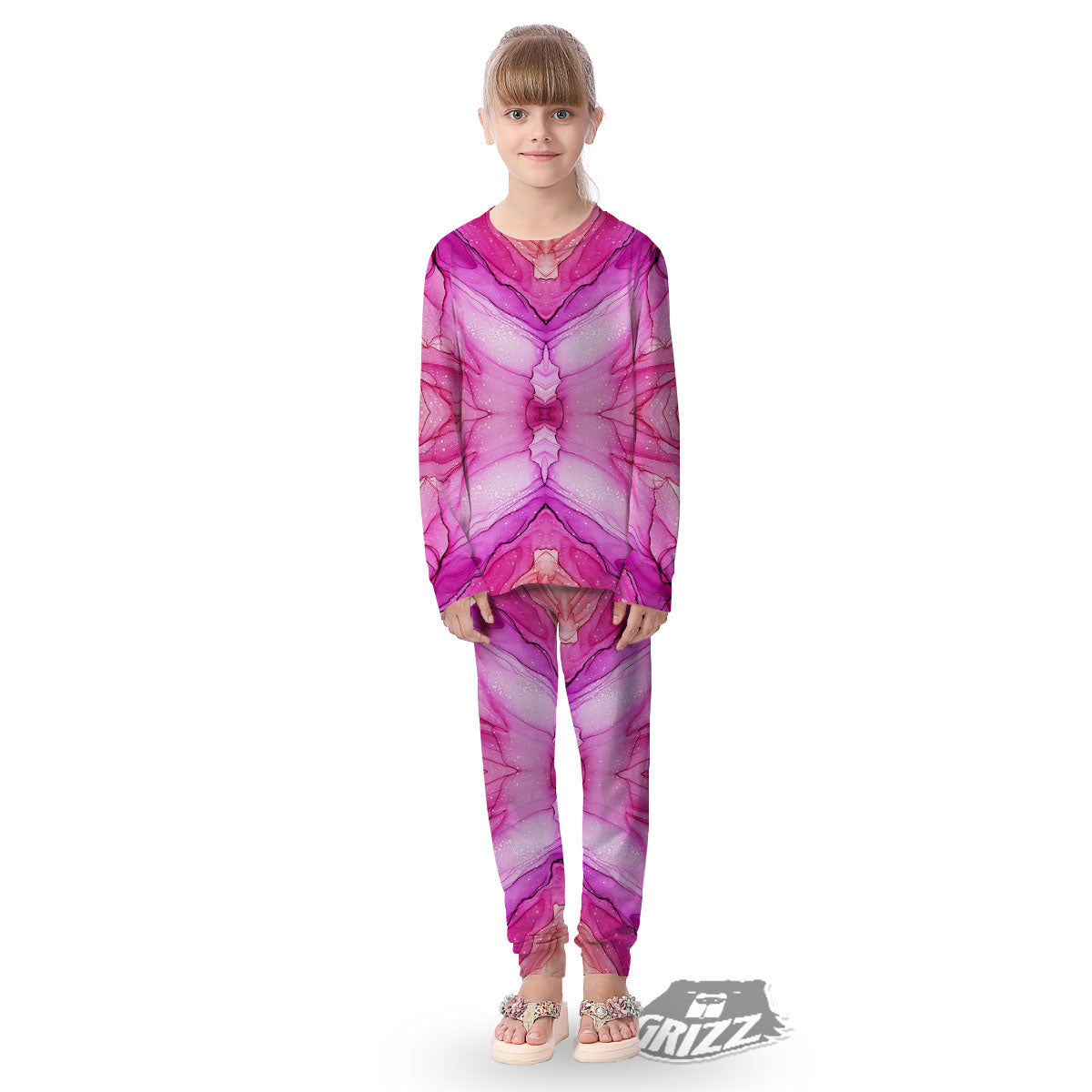 Pink Kaleidoscope Print Kid's Pajamas-grizzshop