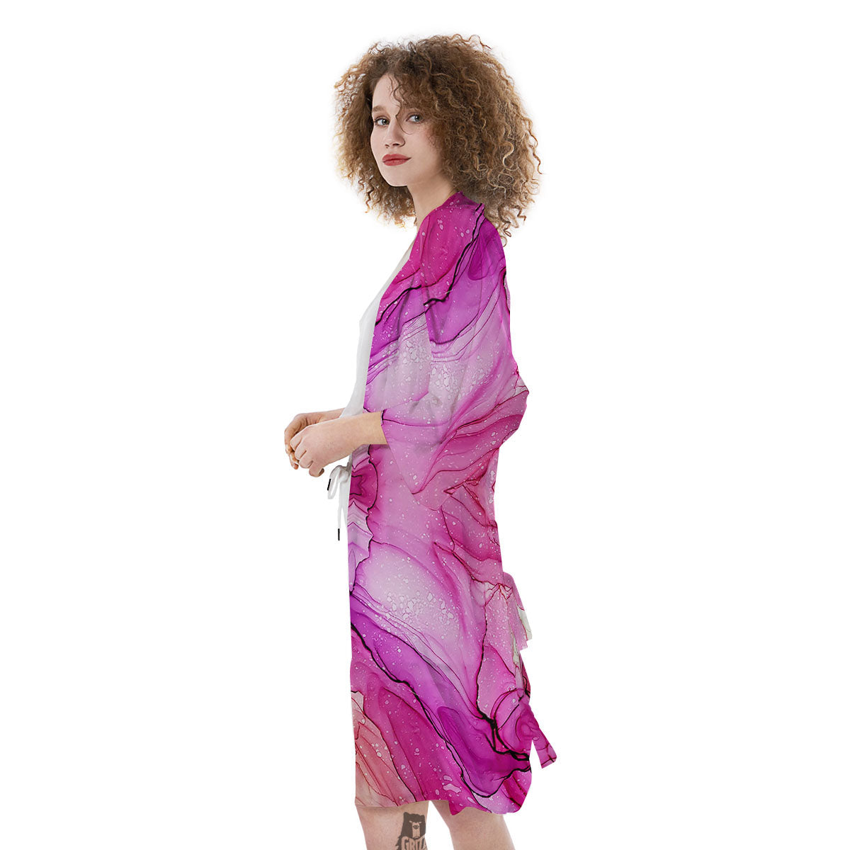 Pink Kaleidoscope Print Kimono-grizzshop