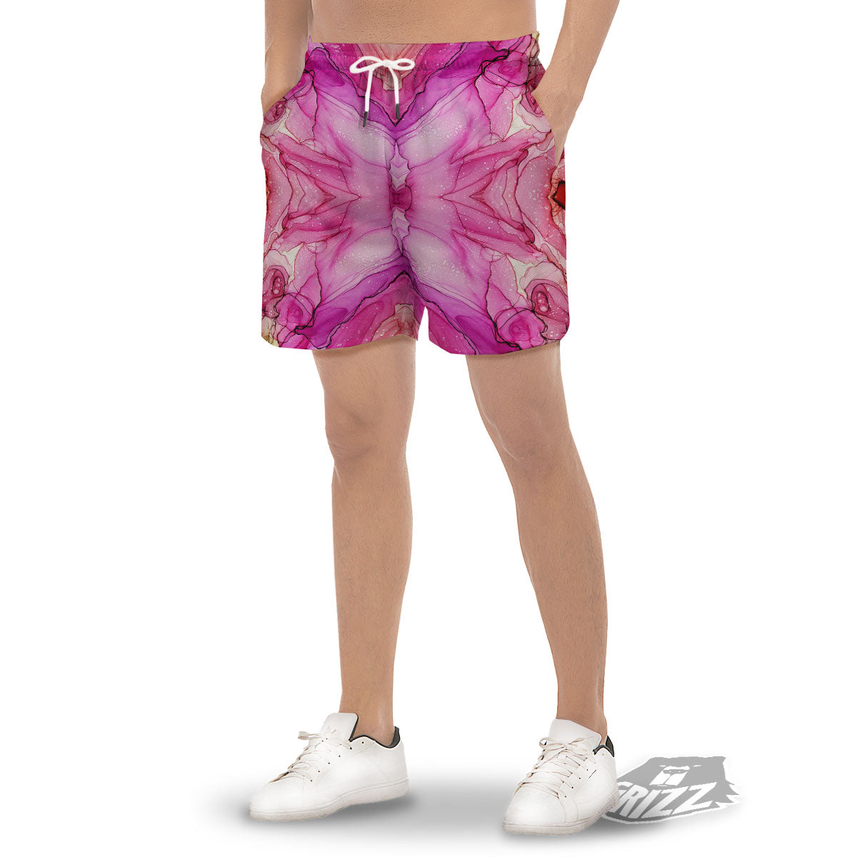 Pink Kaleidoscope Print Men's Gym Shorts-grizzshop