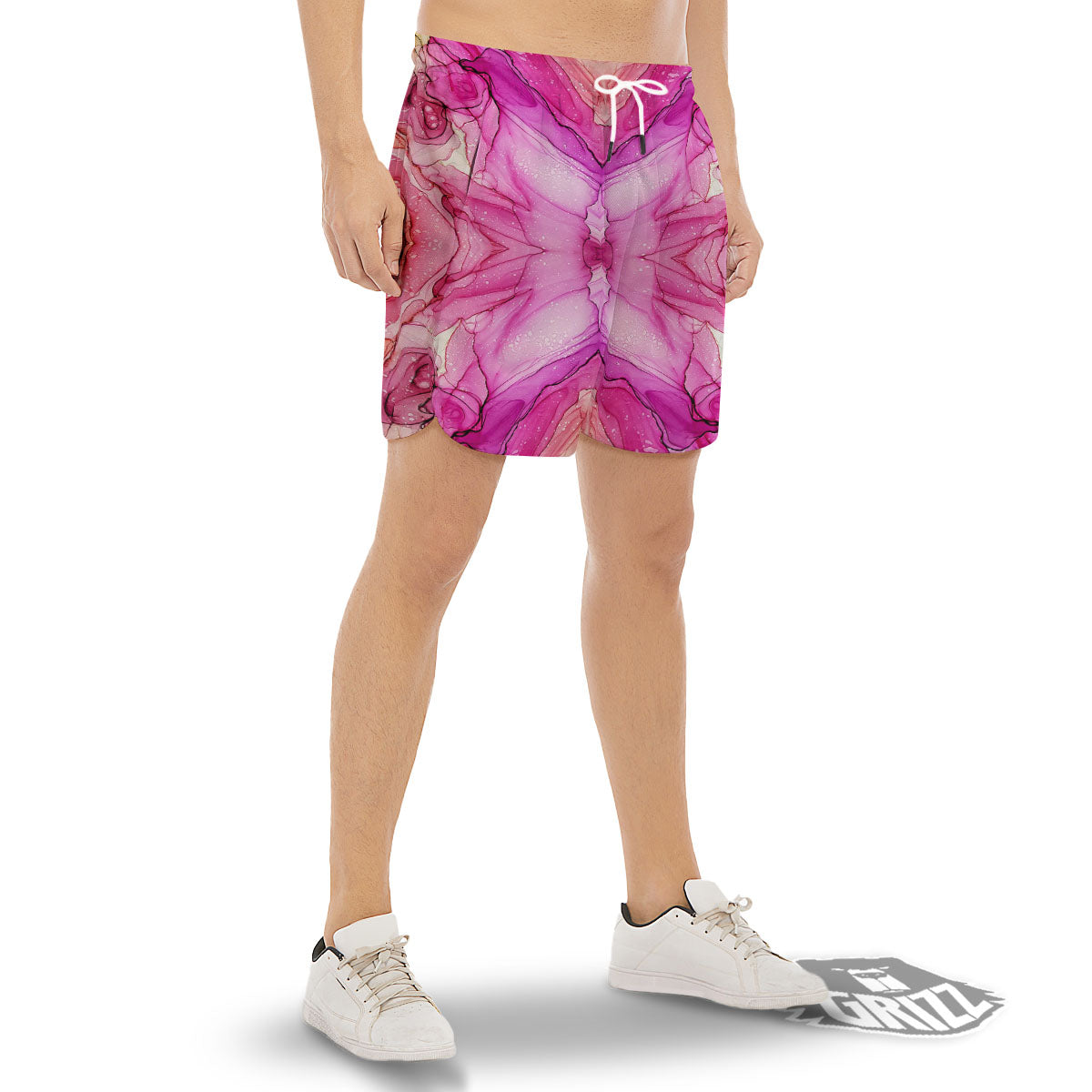 Pink Kaleidoscope Print Men's Gym Shorts-grizzshop