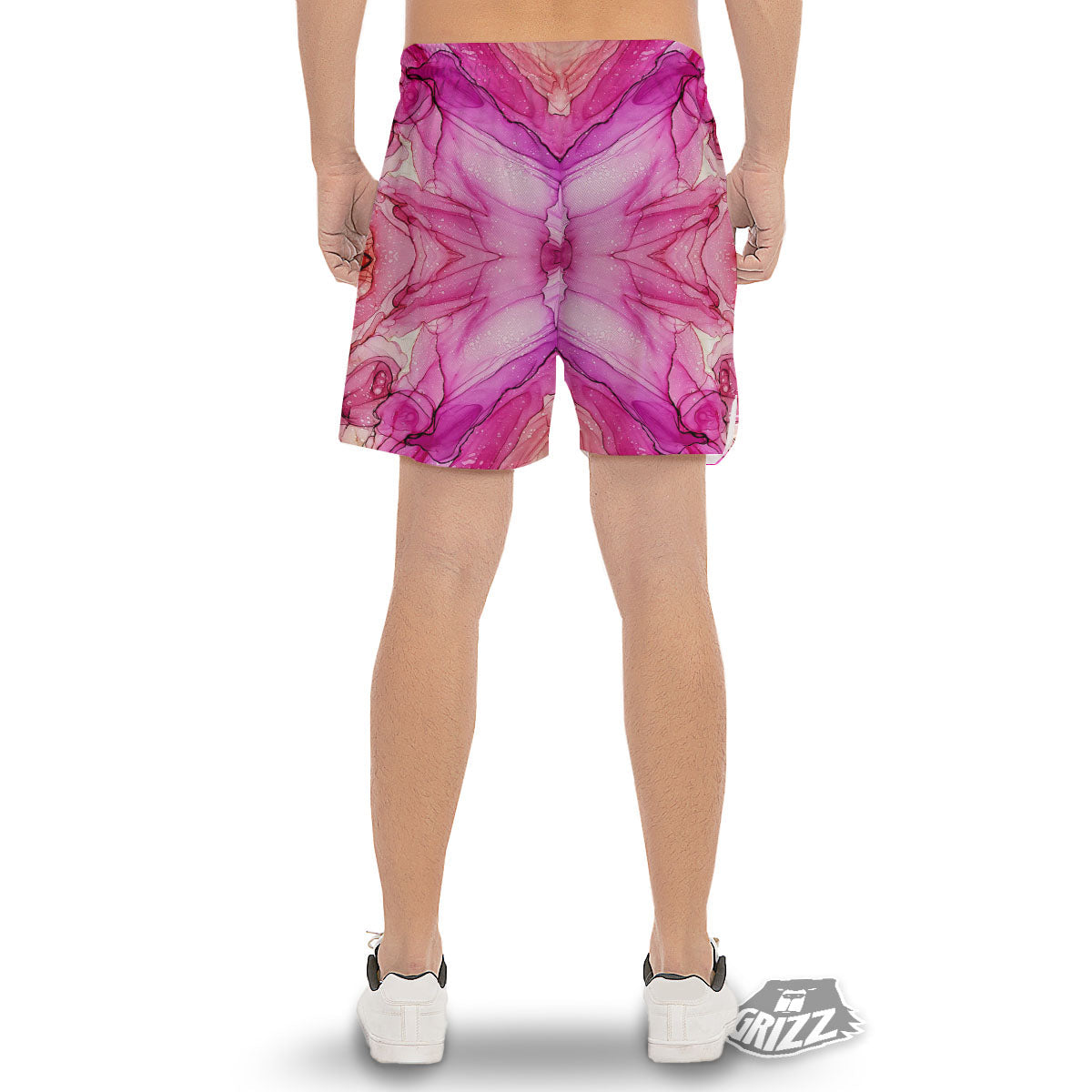 Pink Kaleidoscope Print Men's Gym Shorts-grizzshop