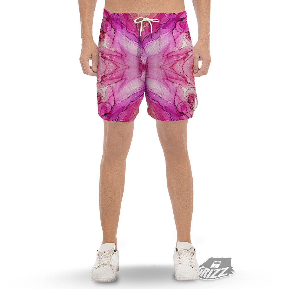 Pink Kaleidoscope Print Men's Gym Shorts-grizzshop