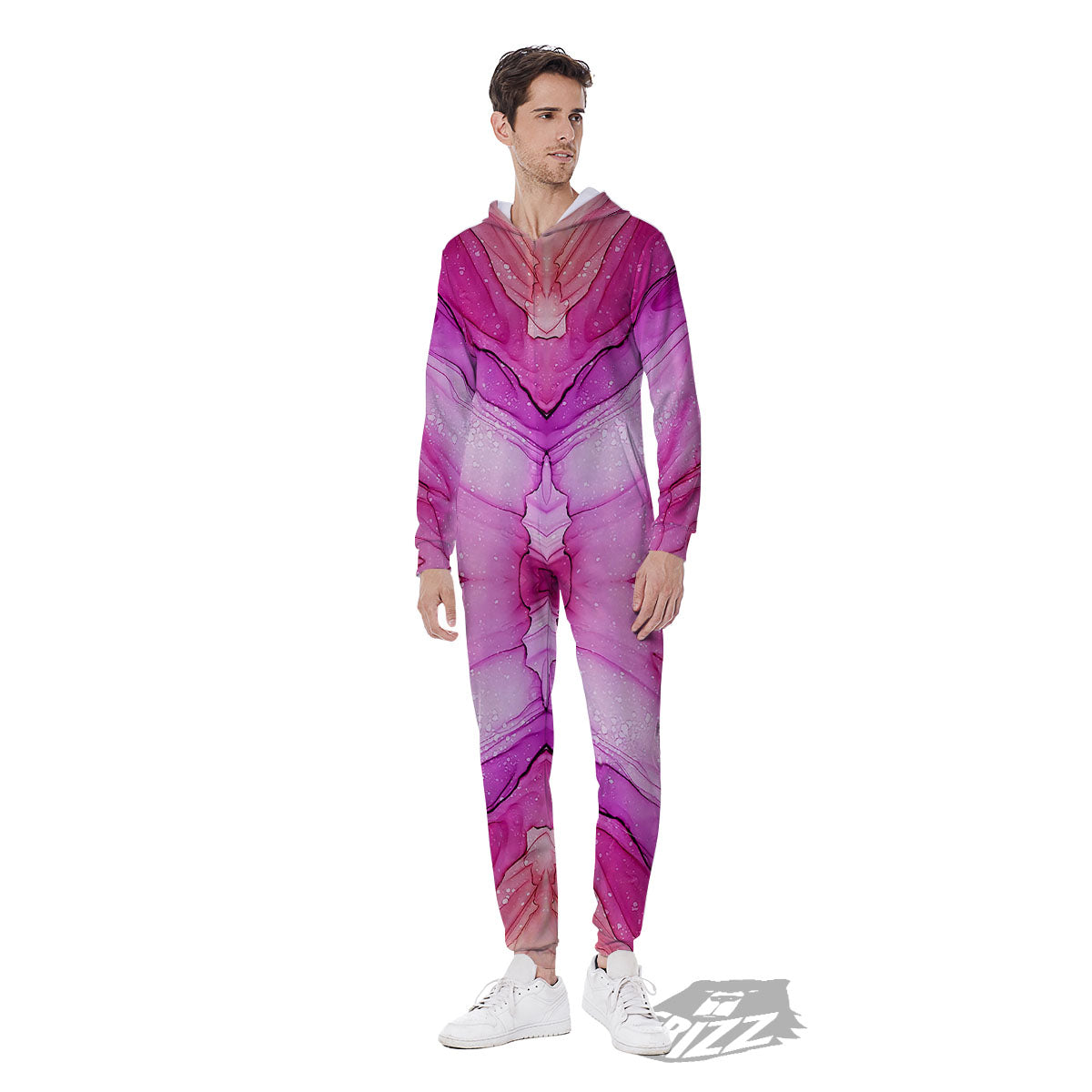 Pink Kaleidoscope Print Men's Jumpsuit-grizzshop