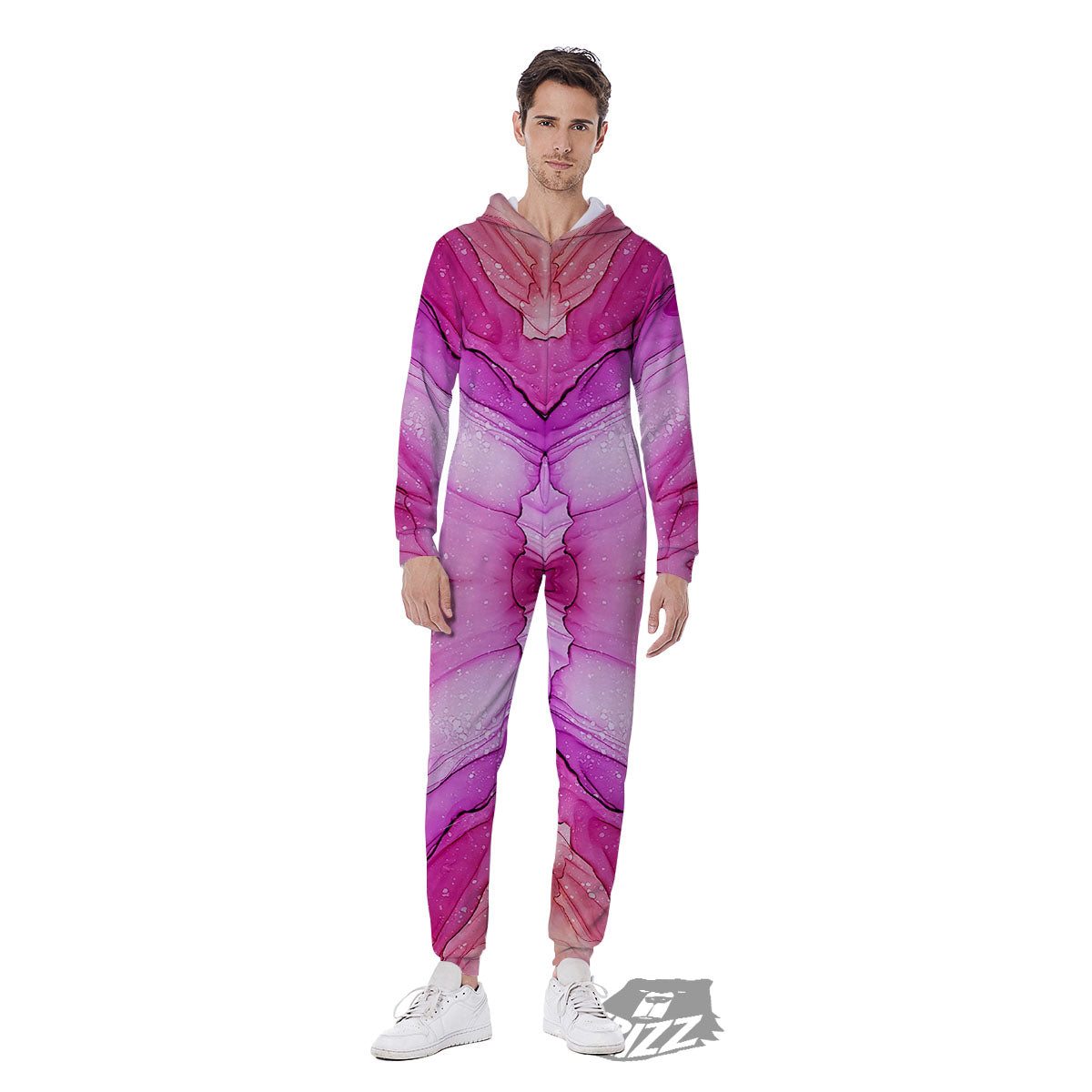 Pink Kaleidoscope Print Men's Jumpsuit-grizzshop