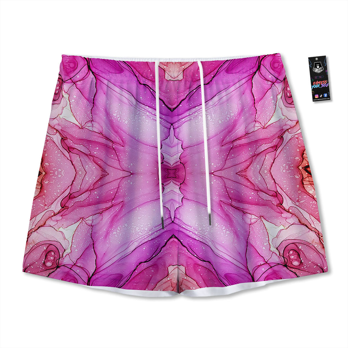 Pink Kaleidoscope Print Mesh Shorts