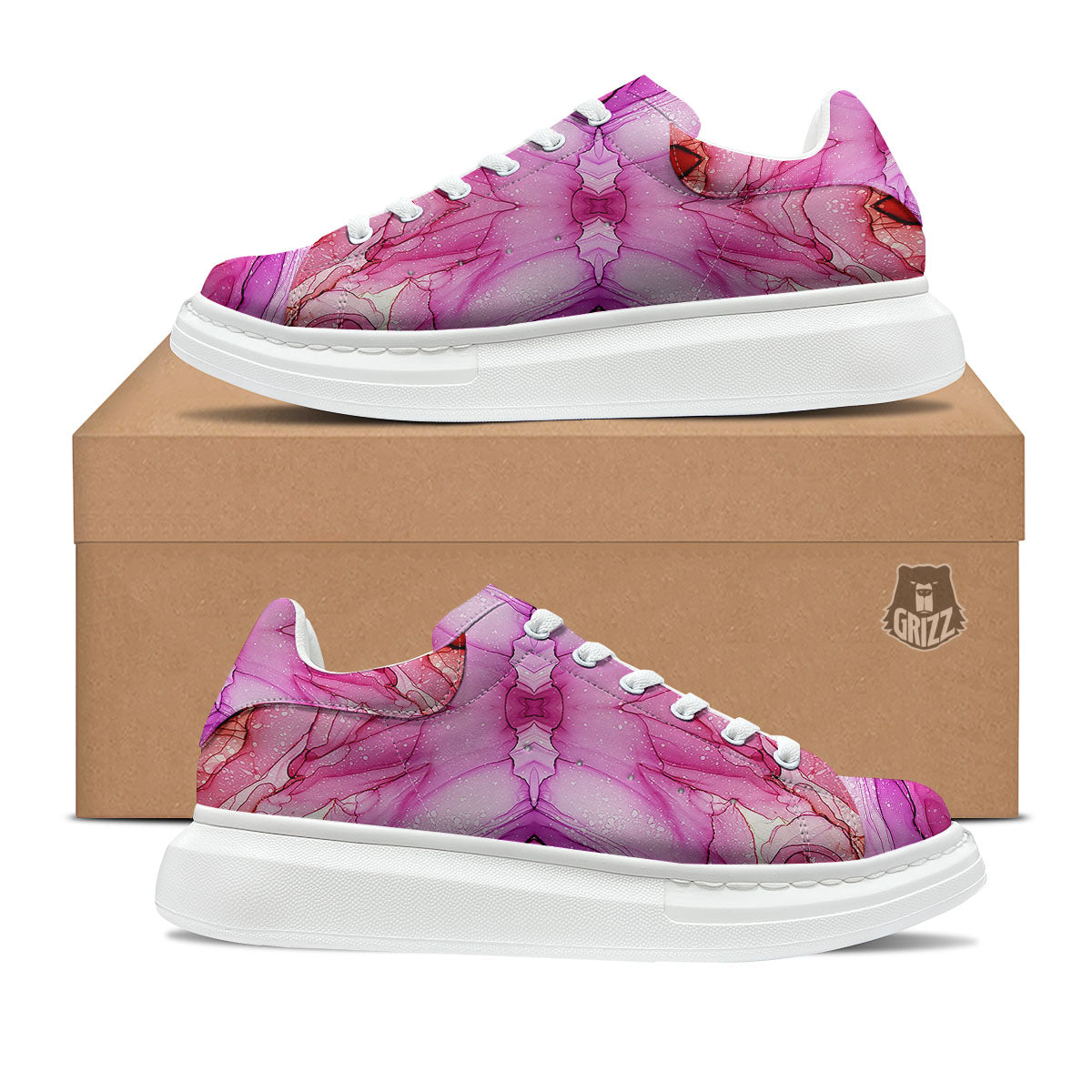 Pink Kaleidoscope Print Platform Shoes-grizzshop