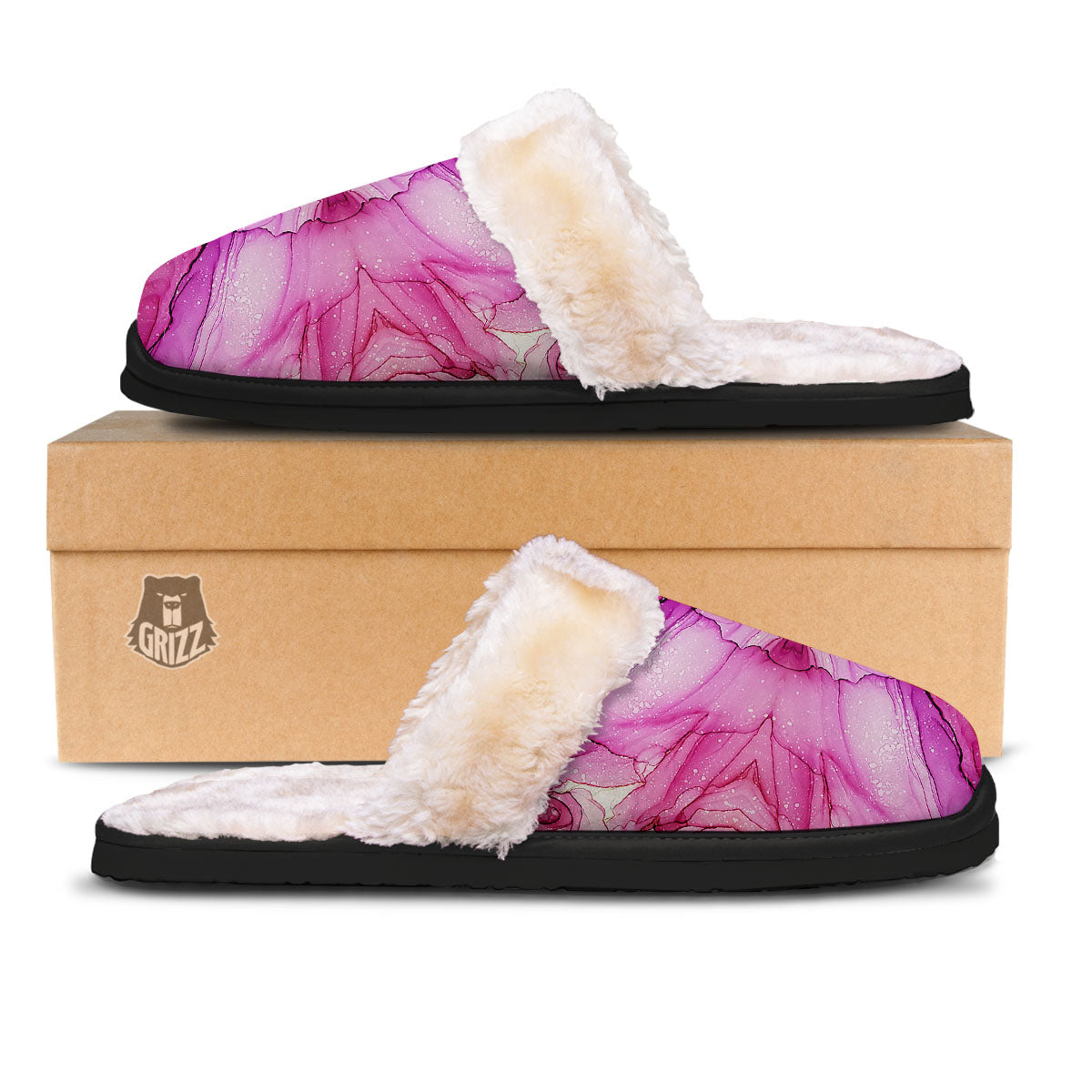 Pink Kaleidoscope Print Slippers-grizzshop