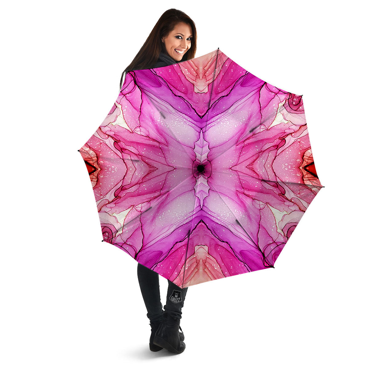 Pink Kaleidoscope Print Umbrella-grizzshop